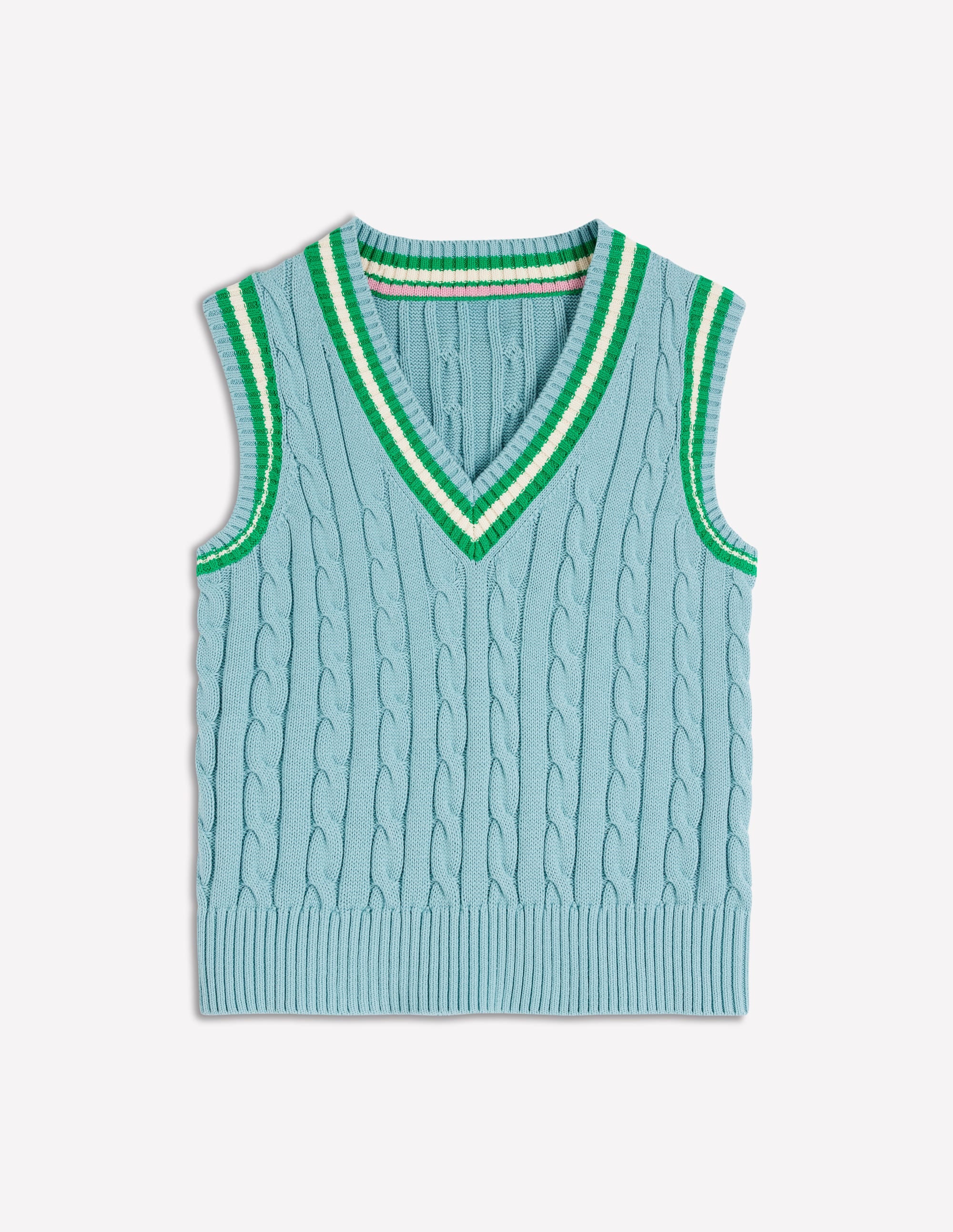 Maeve Cable V Neck Tank-Blue, Green - Image 3
