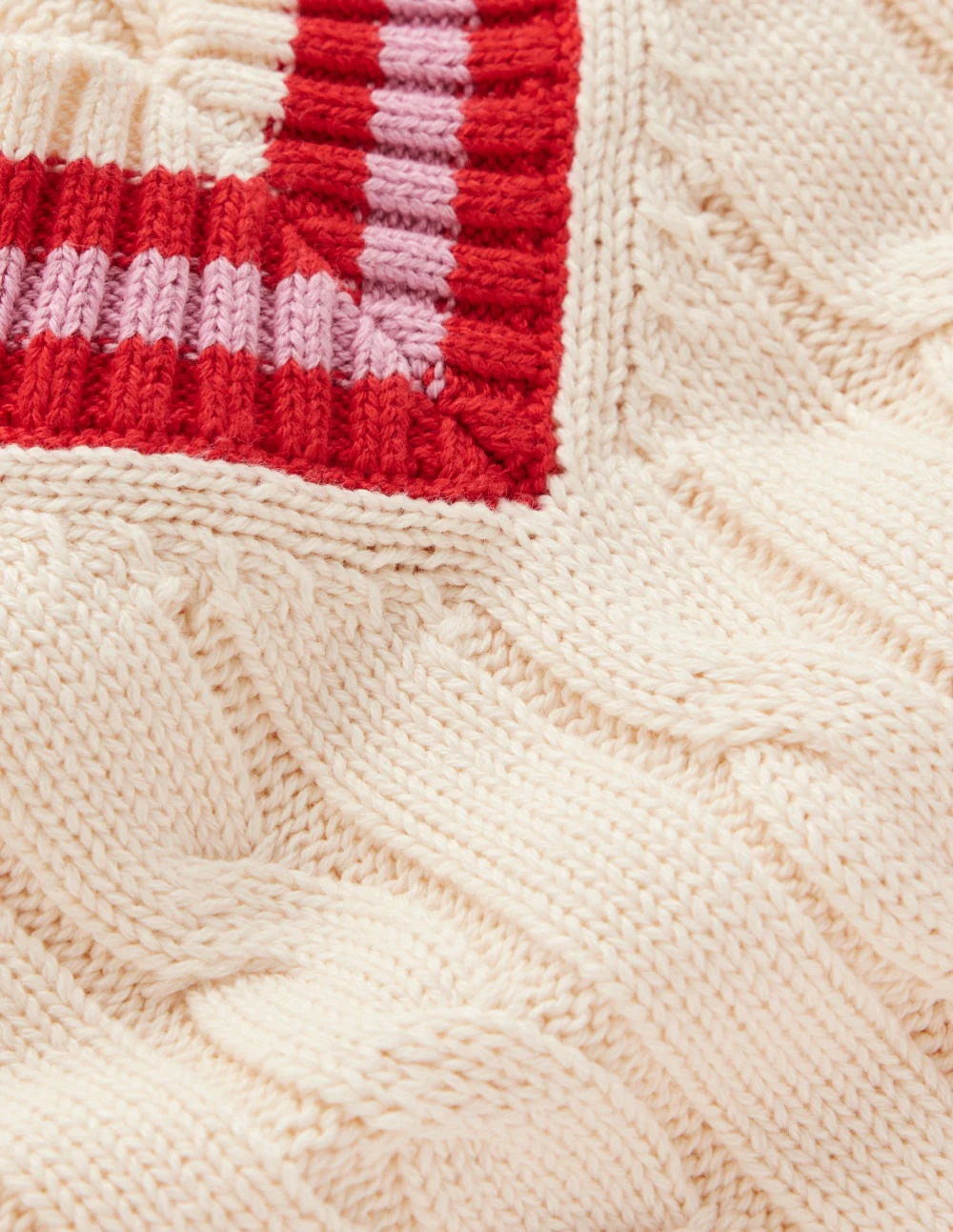 Maeve Textured Cotton Jumper-Ivory Cable, Red - Image 7