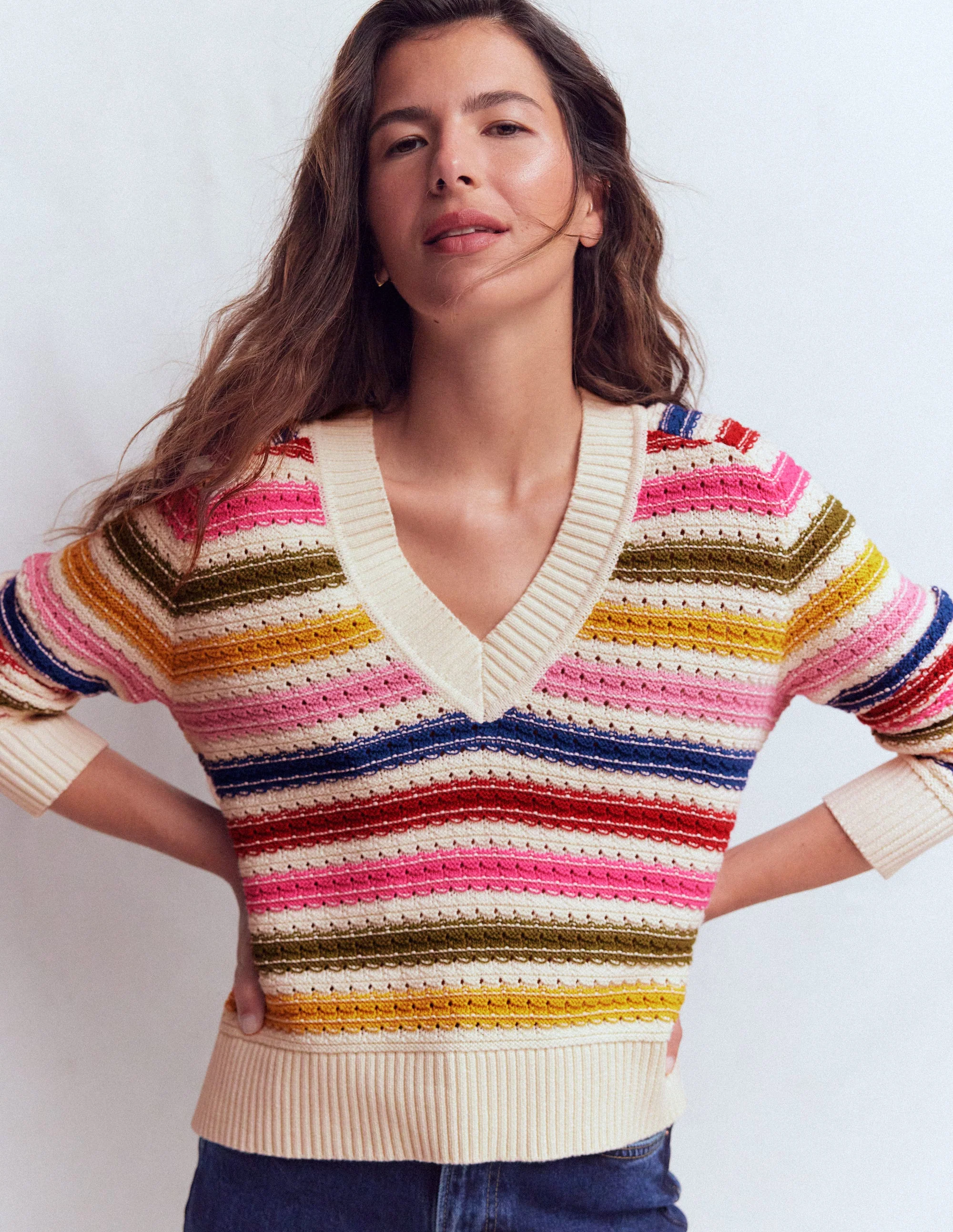 Maeve Textured Cotton Jumper-Multi Stripe - Image 4