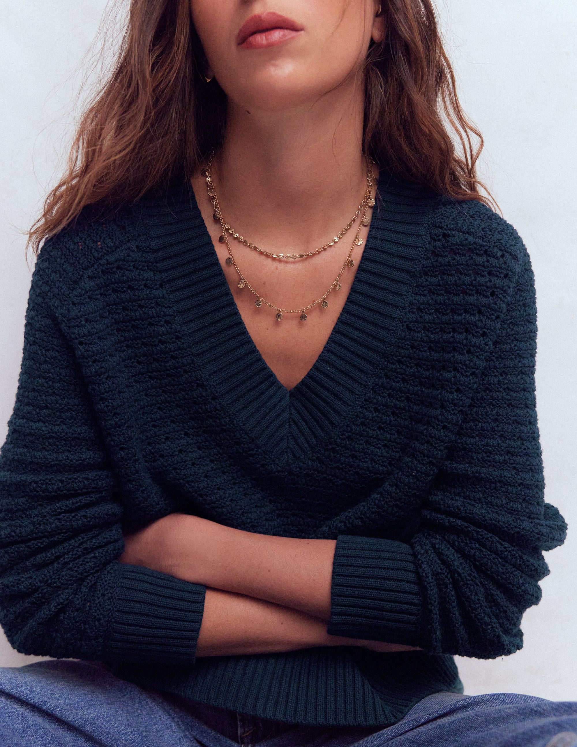 Maeve Textured Cotton Jumper-Navy - Image 3