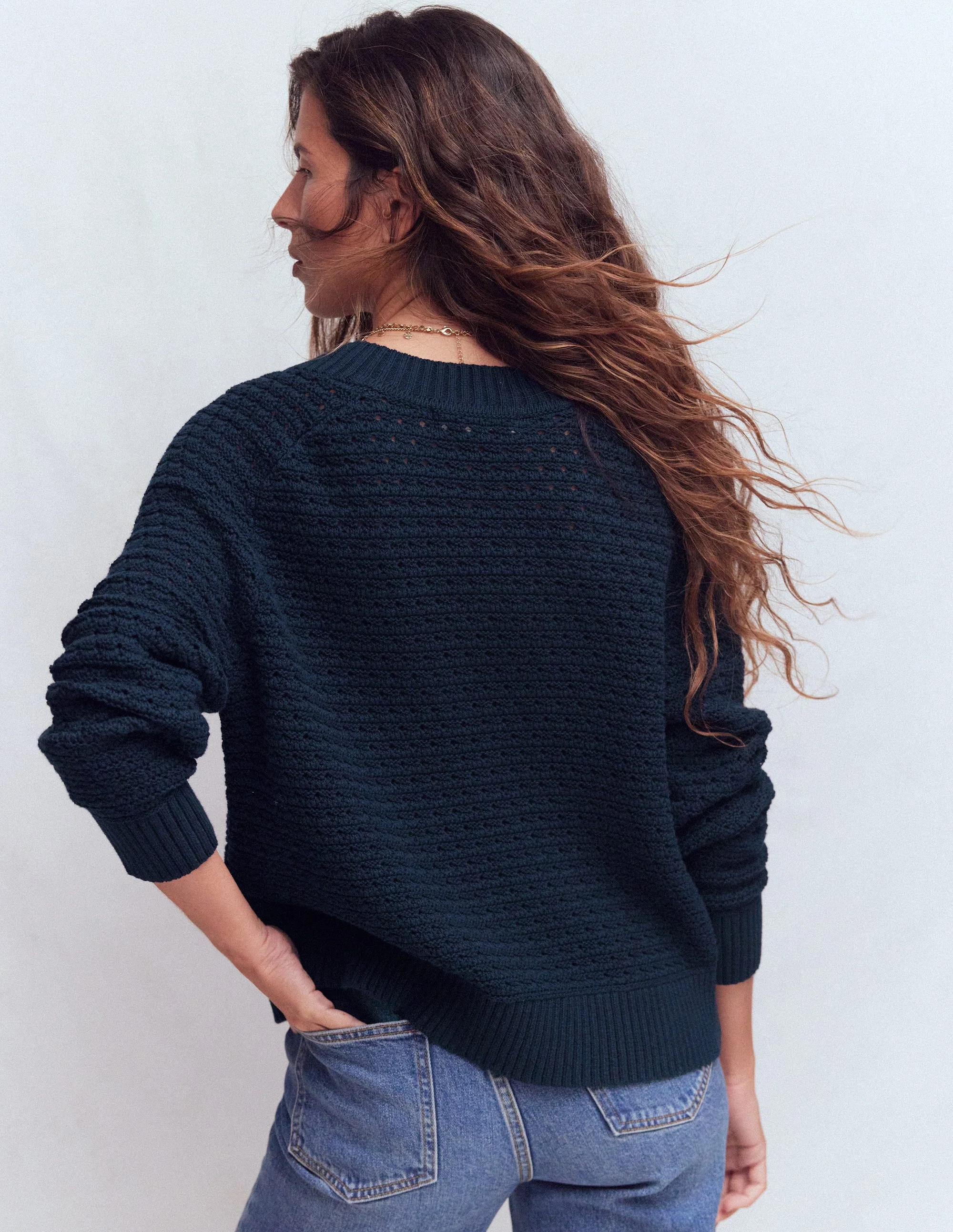 Maeve Textured Cotton Jumper-Navy - Image 4