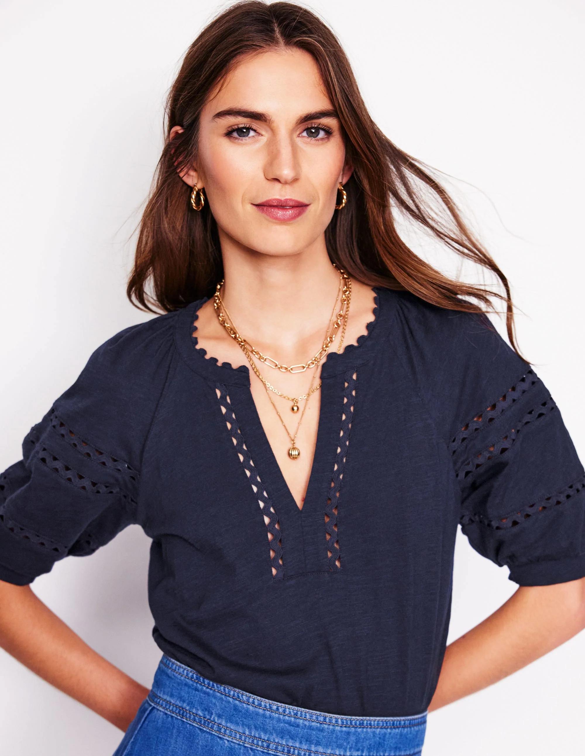 Maisy Rikrak Trim Top-Navy - Image 3