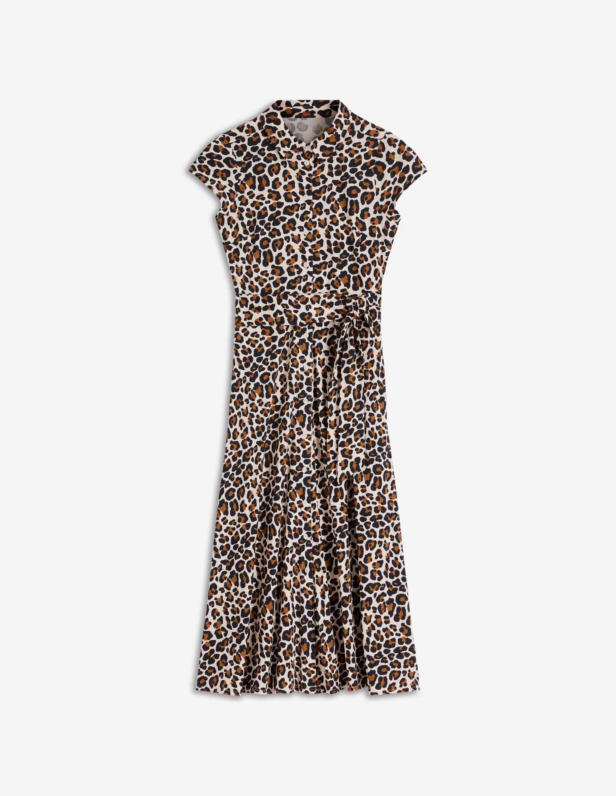 Marcia Jersey Shirt Dress-Almond Milk, Cheetah Pop - Image 6