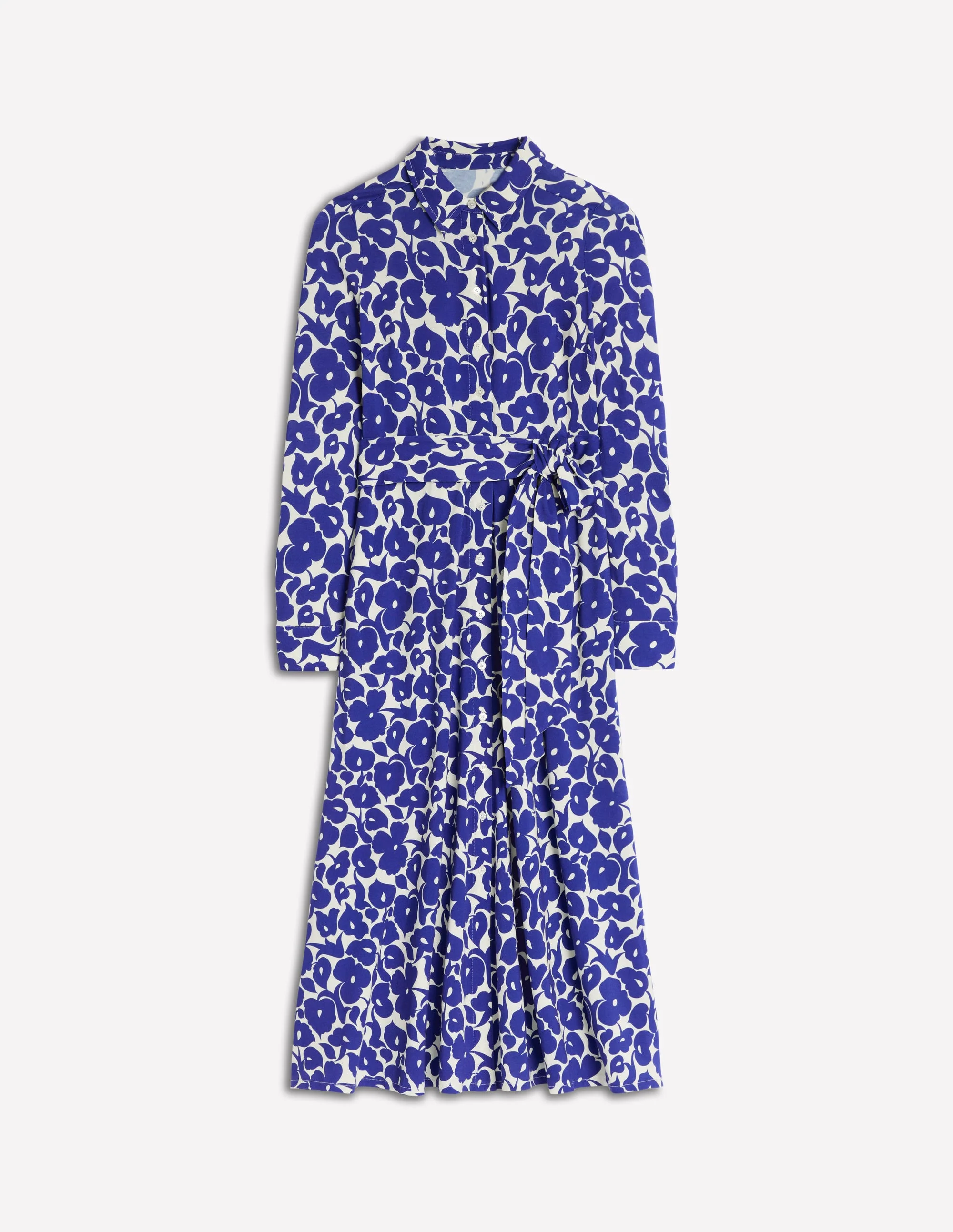 Marcia Jersey Shirt Dress-Bright Blue, Leafy Grove - Image 6