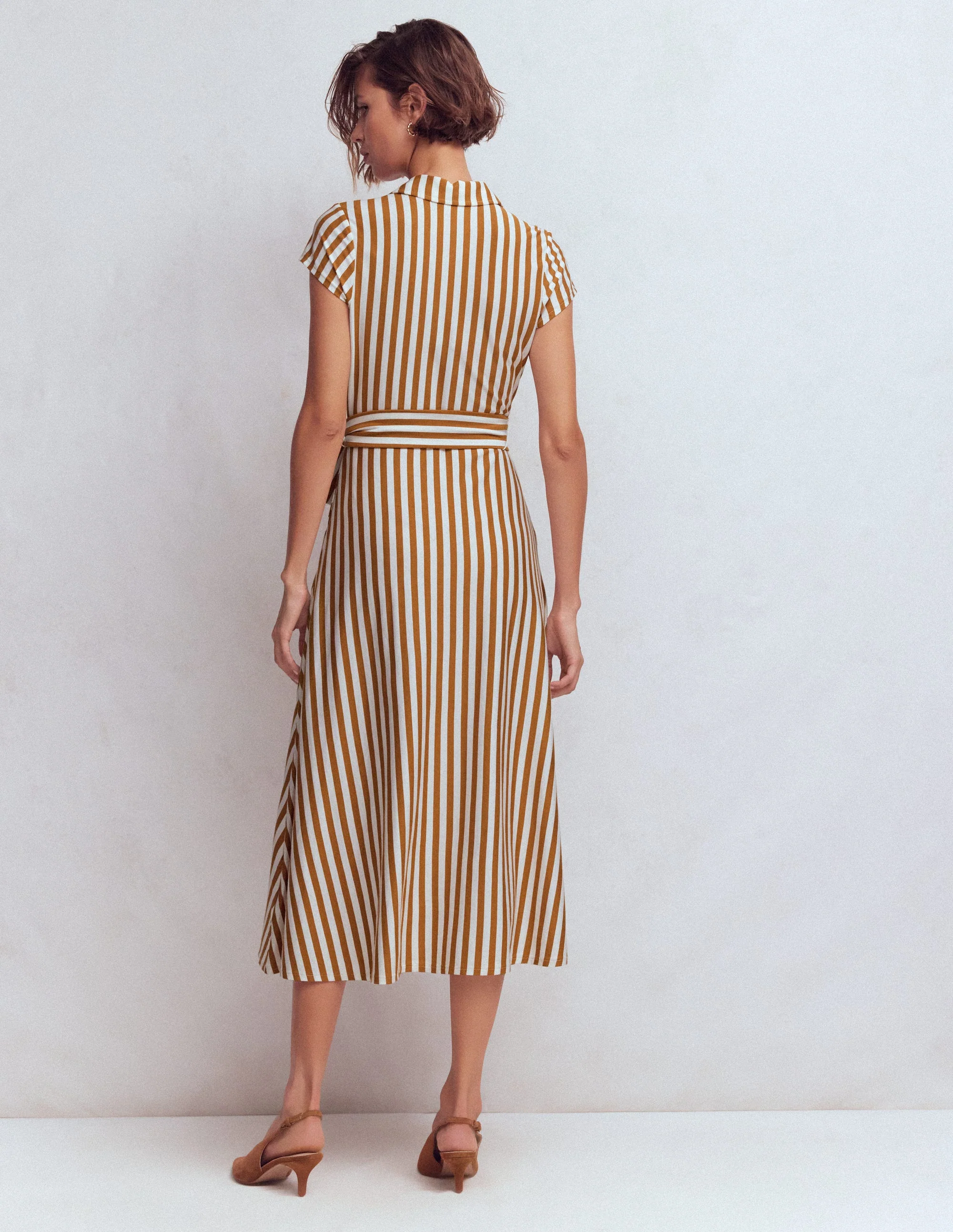 Marcia Jersey Shirt Dress-Cognac and Ivory Stripe - Image 3