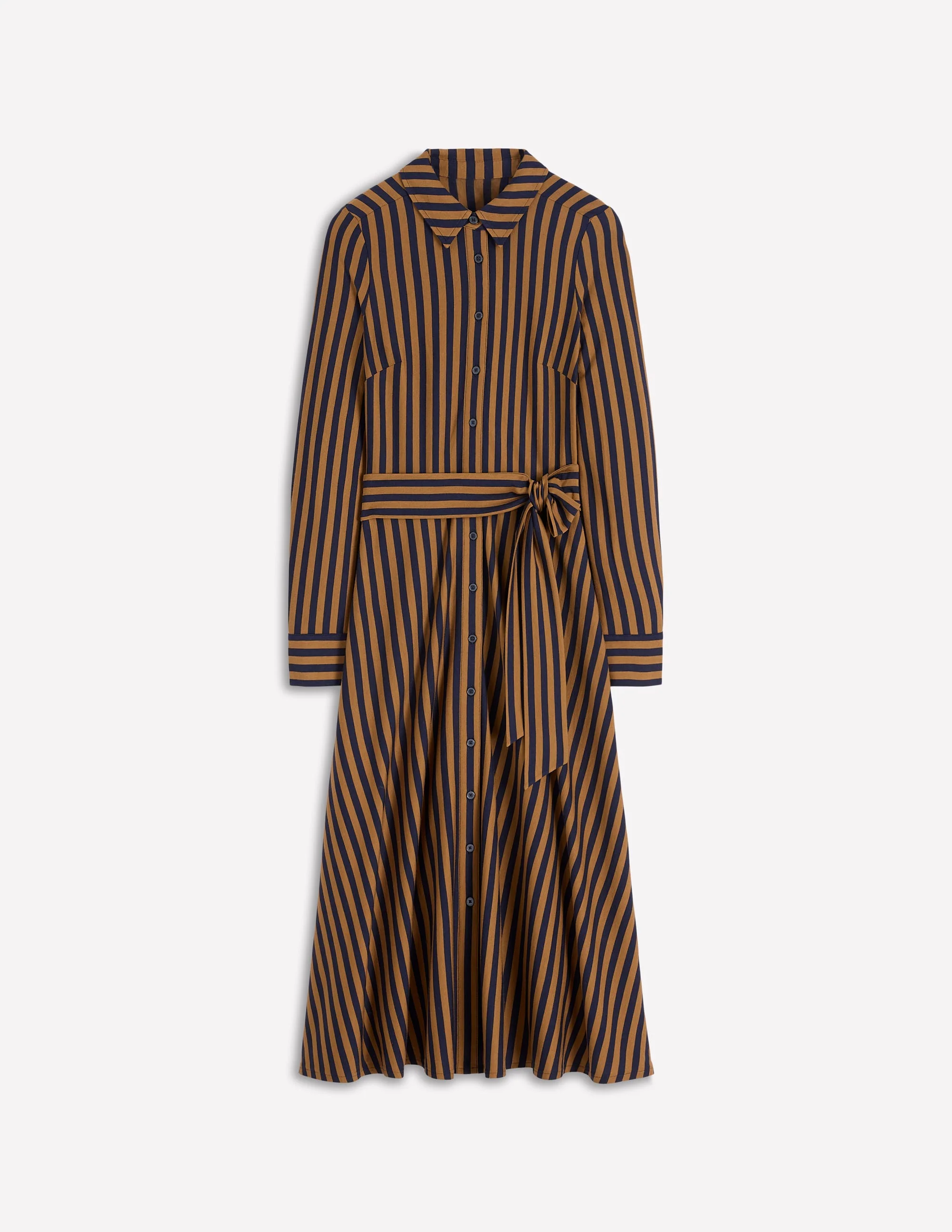 Marcia Jersey Shirt Dress-Gingerbread and Navy Stripe - Image 5