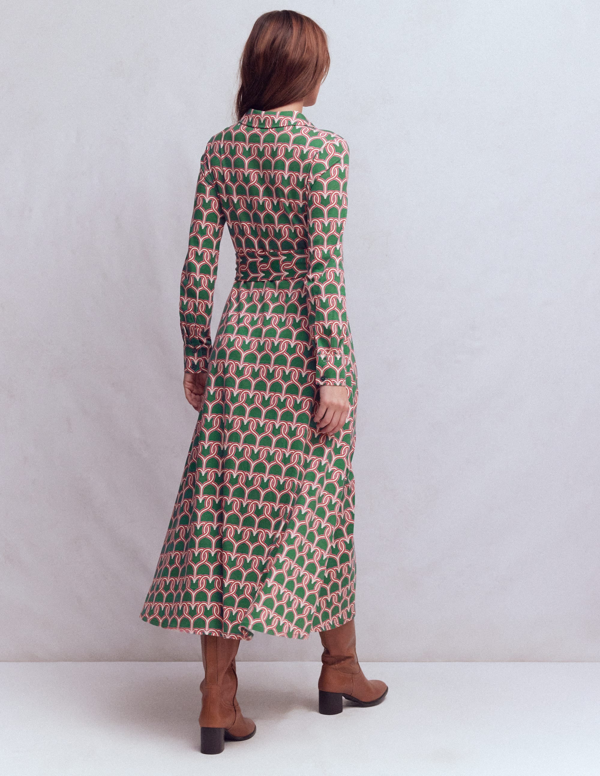 Marcia Jersey Shirt Dress-Hunter Green, Heart Link - Image 4