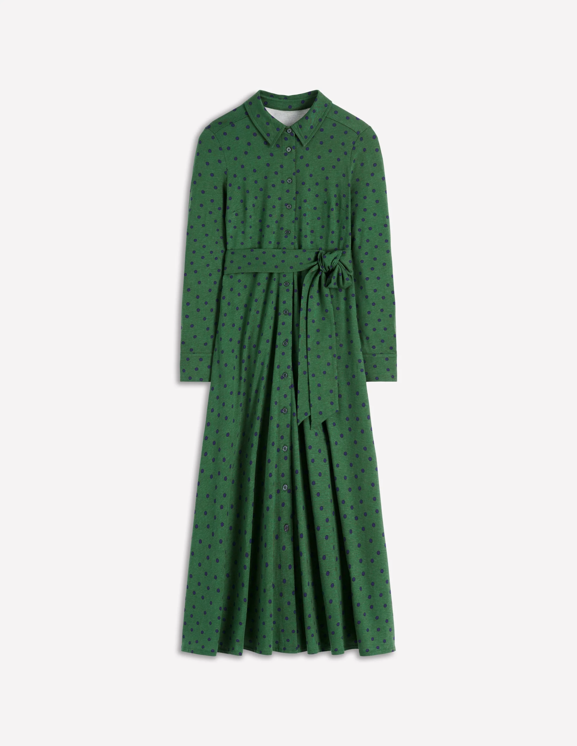 Marcia Jersey Shirt Dress-Hunter Green, Painted Dot - Image 6