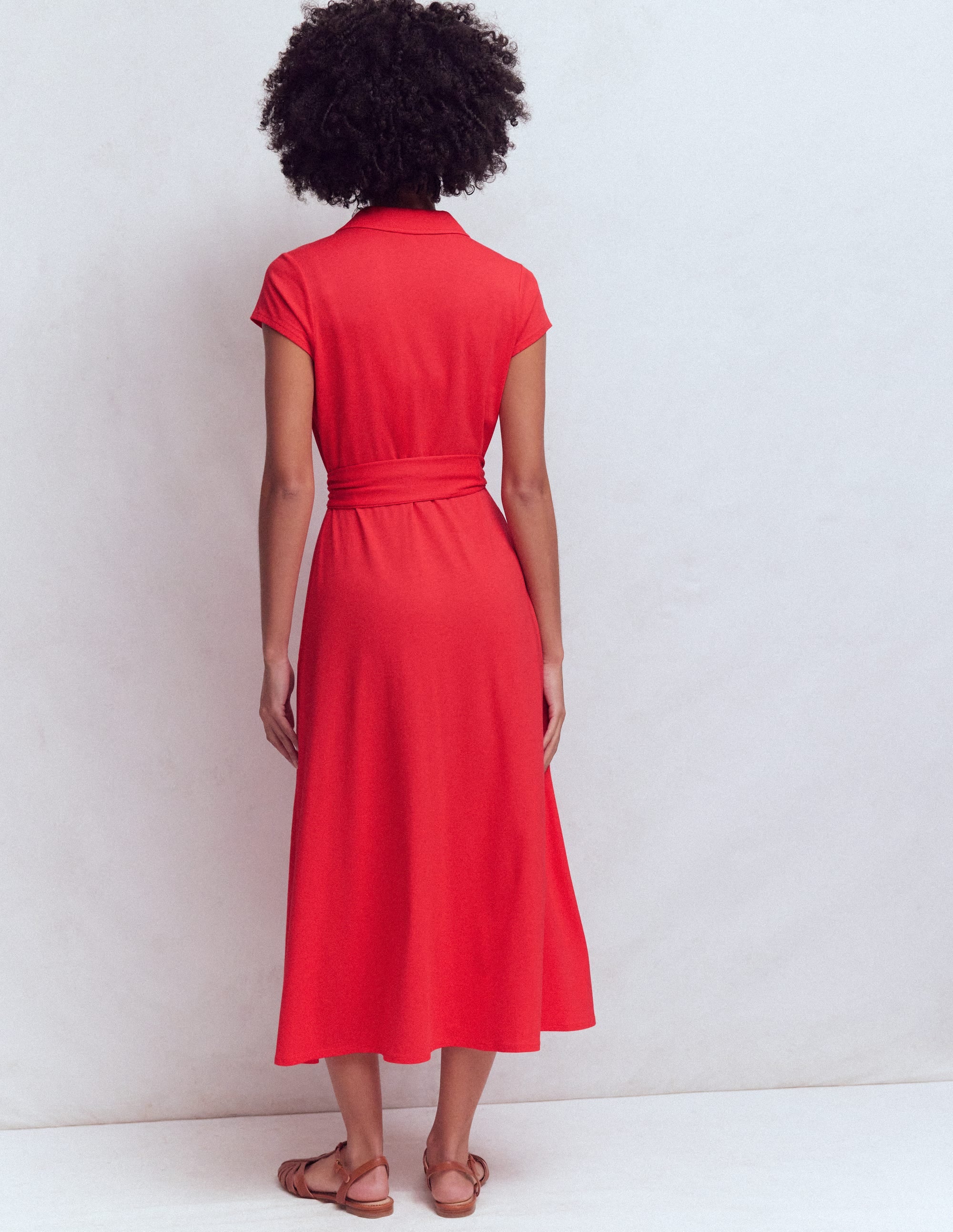 Marcia Jersey Shirt Dress-Poppy Red - Image 3