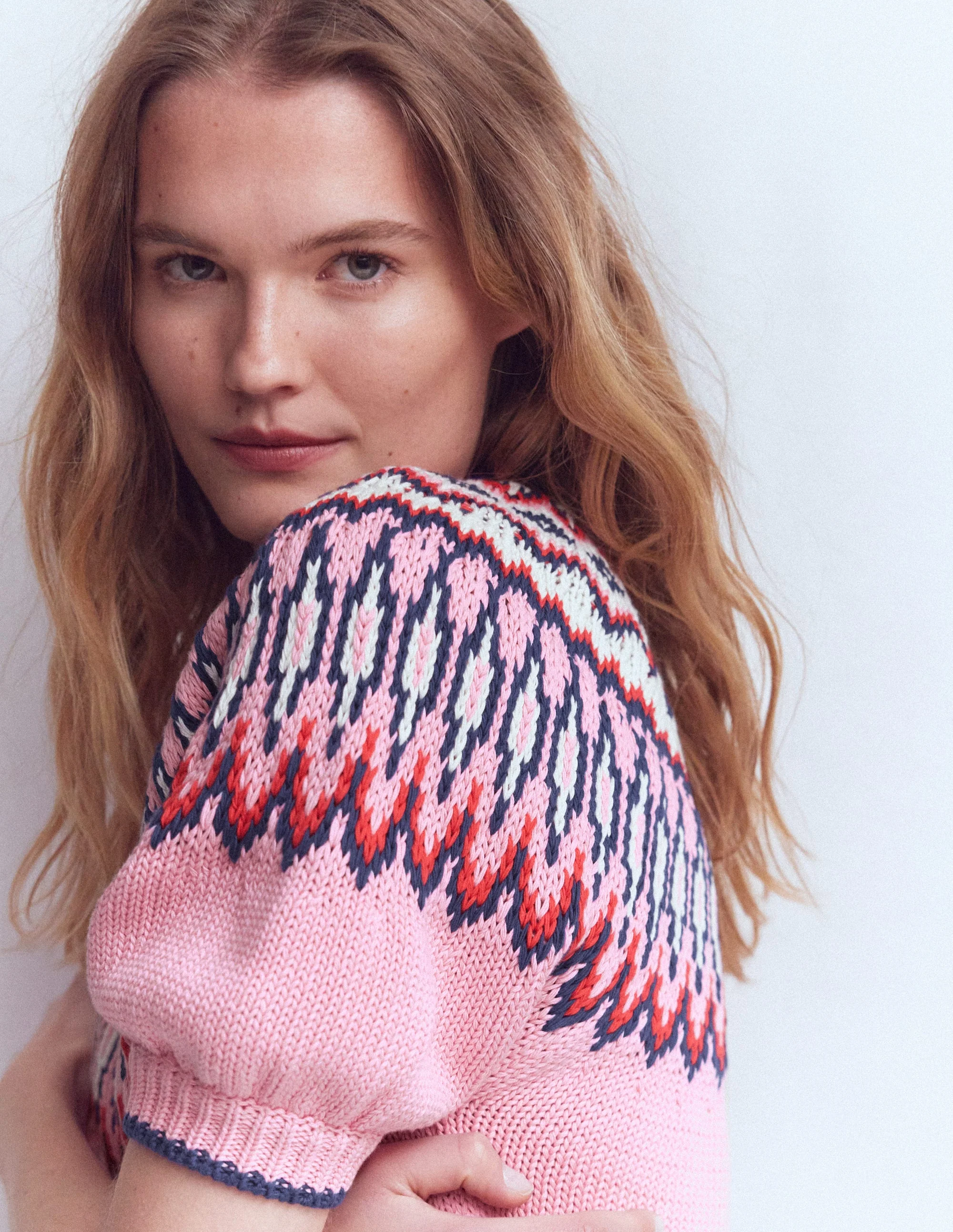 Margot Puff Sleeve T-Shirt-Almond Pink Fair Isle - Image 2