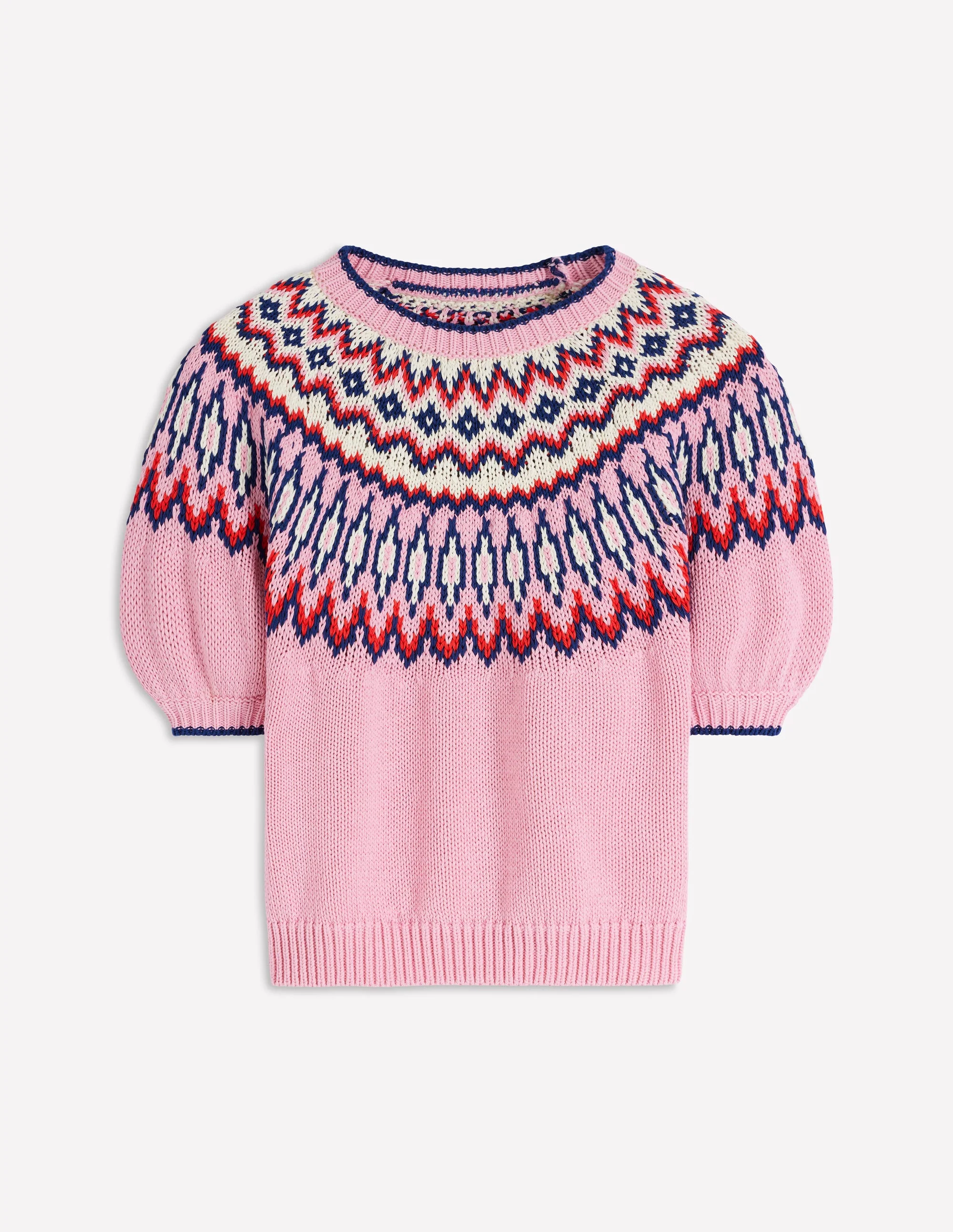 Margot Puff Sleeve T-Shirt-Almond Pink Fair Isle - Image 5