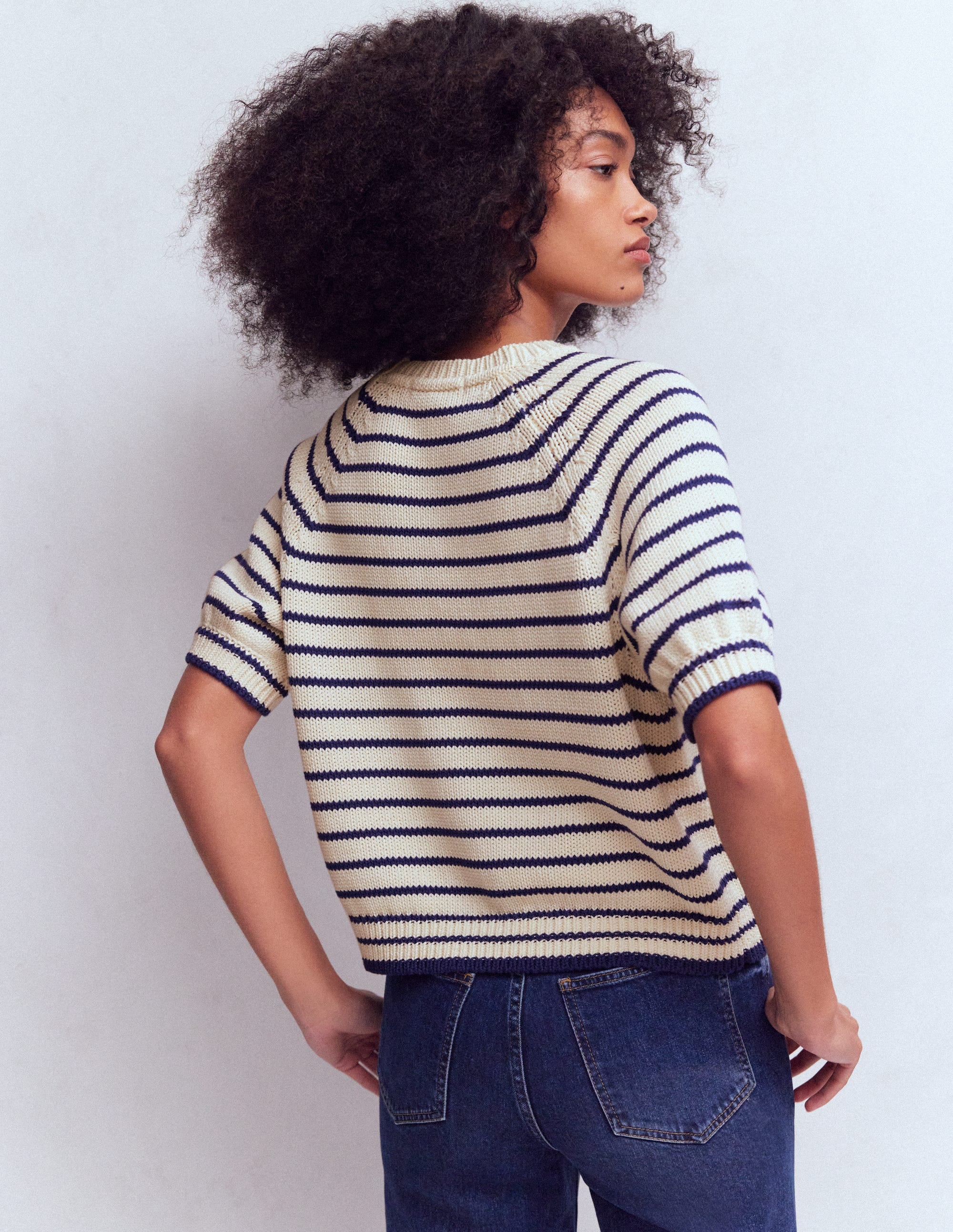 Margot Puff Sleeve T-Shirt-Ivory/ Navy Lobster - Image 4