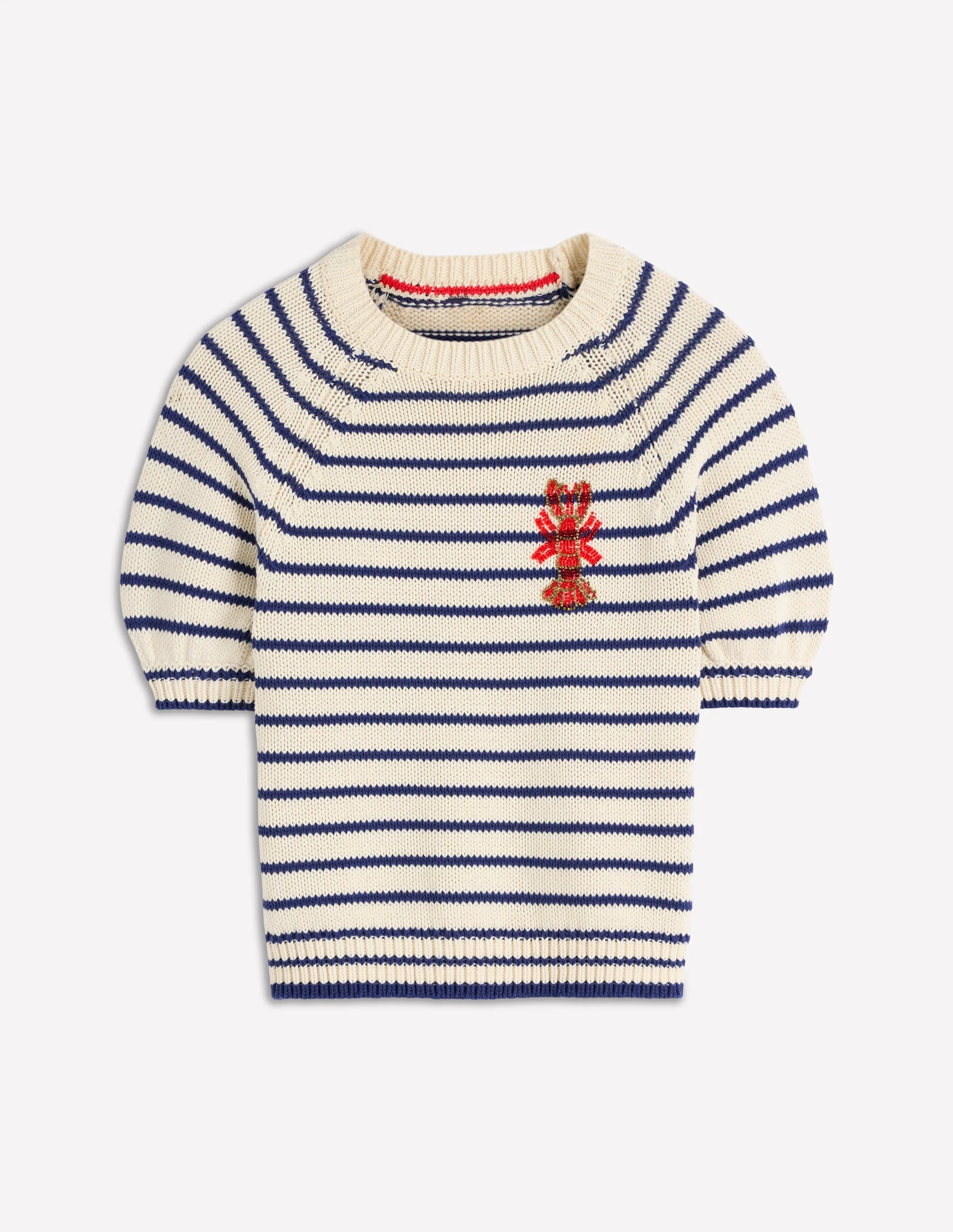 Margot Puff Sleeve T-Shirt-Ivory/ Navy Lobster - Image 7