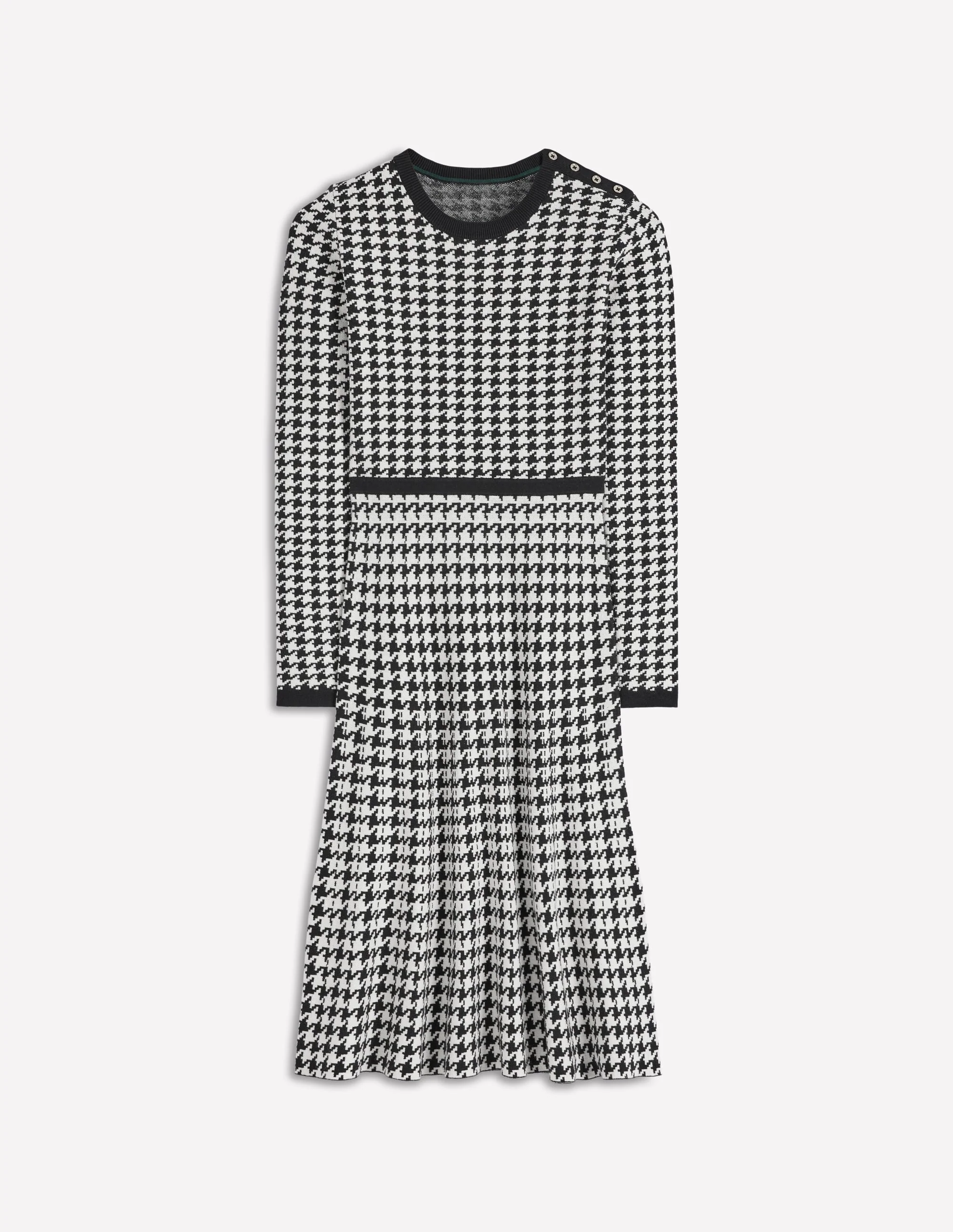 Maria Button Knitted Dress-Black and Ivory Dogstooth - Image 6