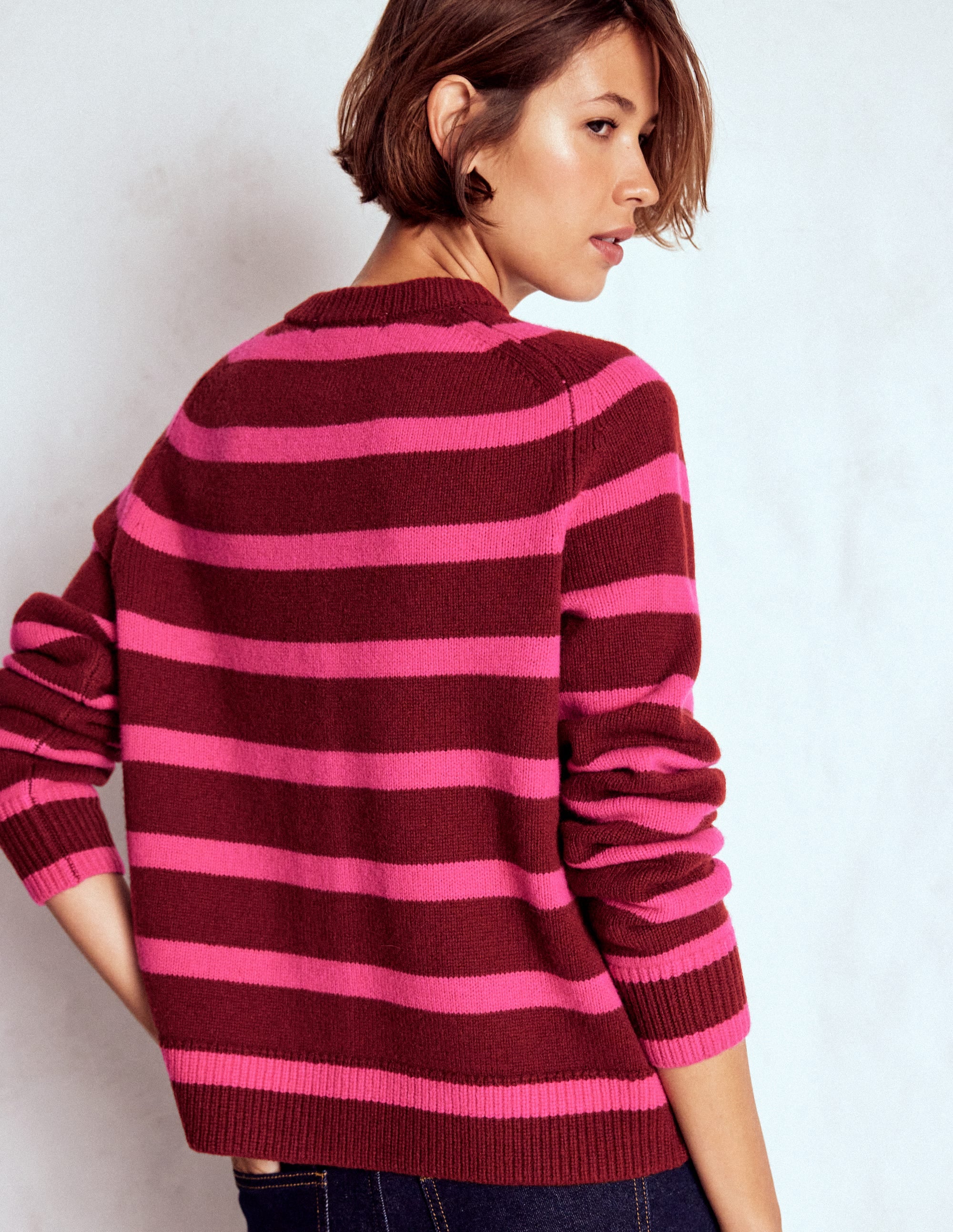 Marion Merino Cardigan-Raw Umber, Brilliant Pink - Image 3