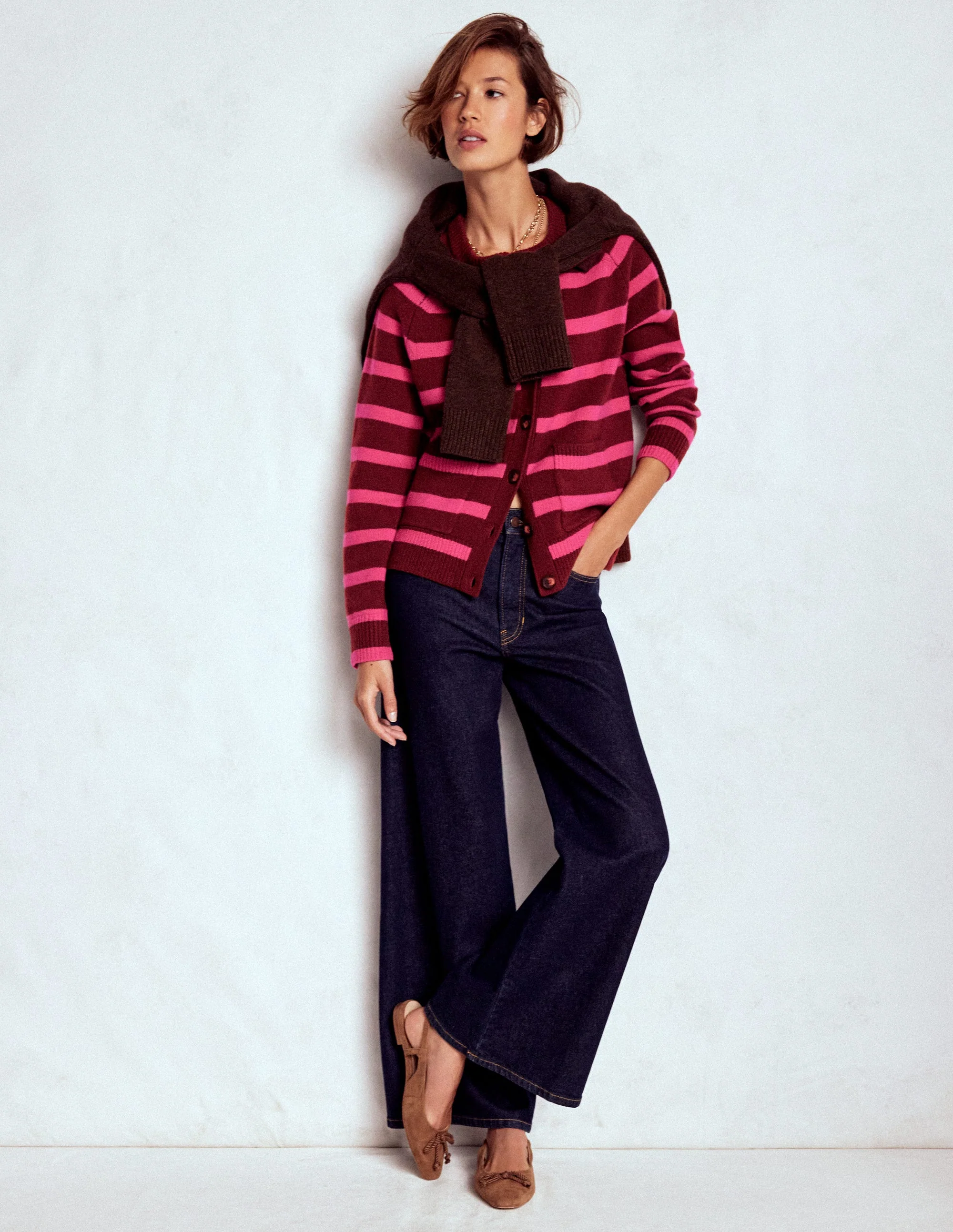Marion Merino Cardigan-Raw Umber, Brilliant Pink - Image 4