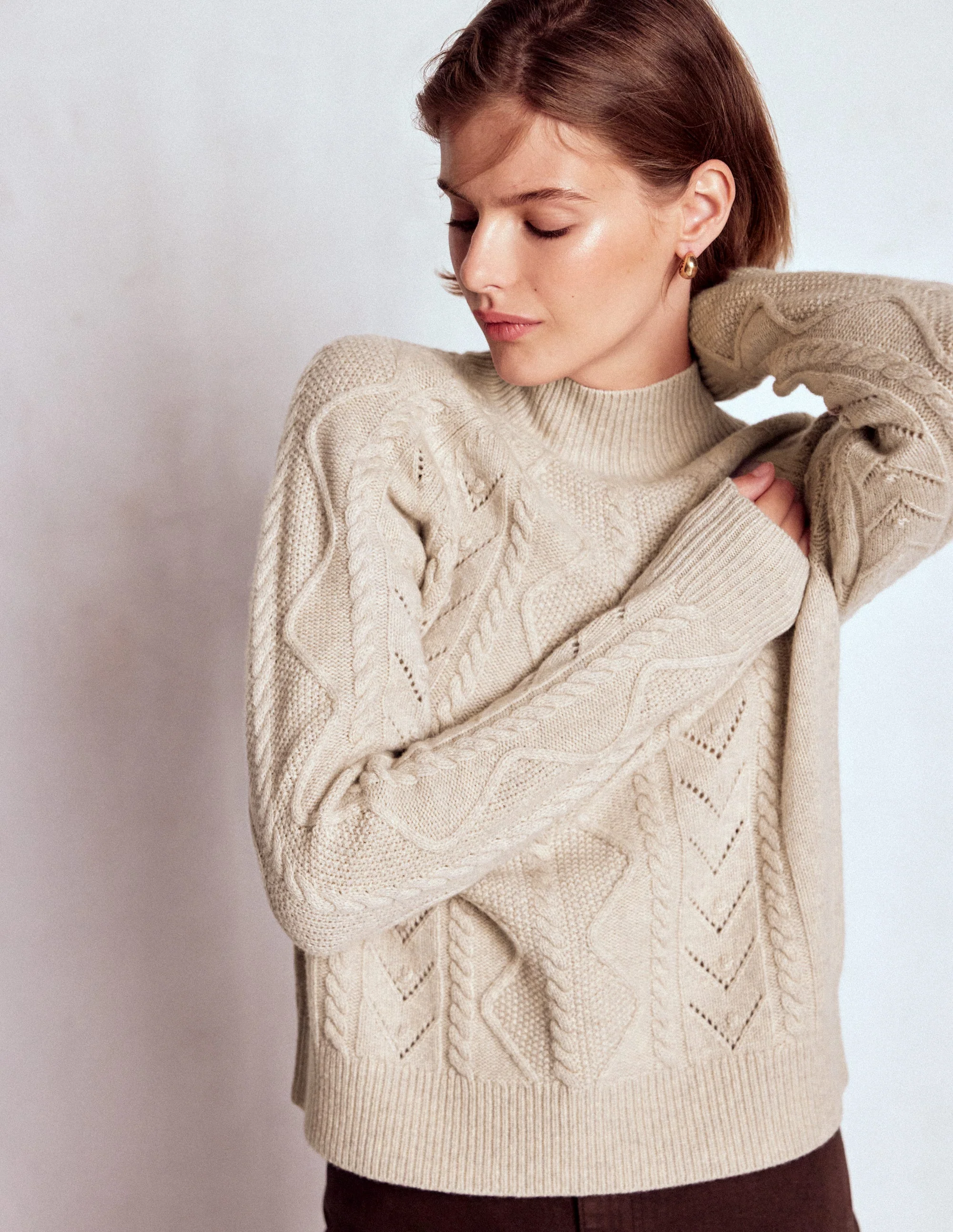 Marion Merino High Neck Jumper-Barley Cable - Image 4
