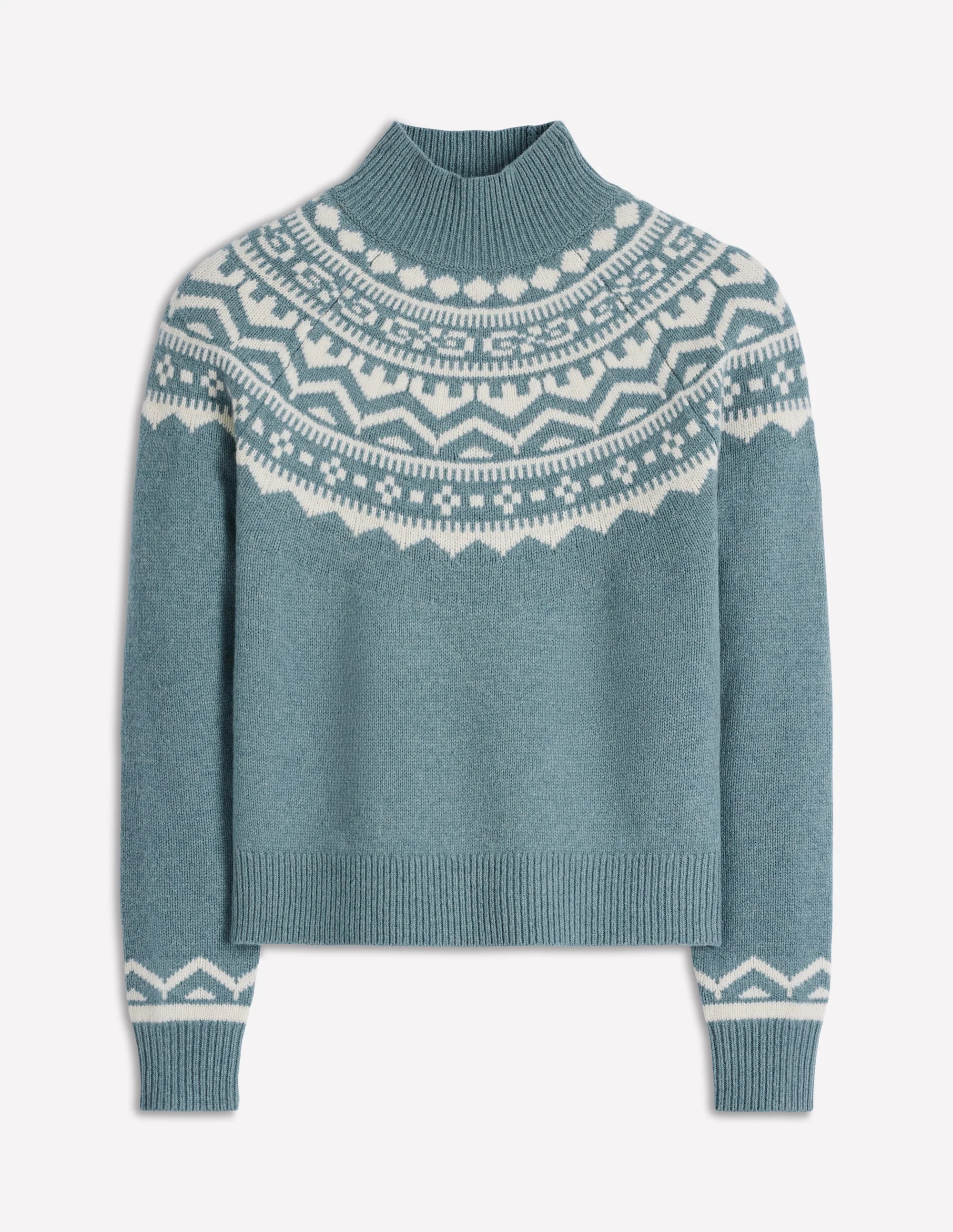 Marion Merino High Neck Jumper-Cloud Blue, Fair Isle - Image 6