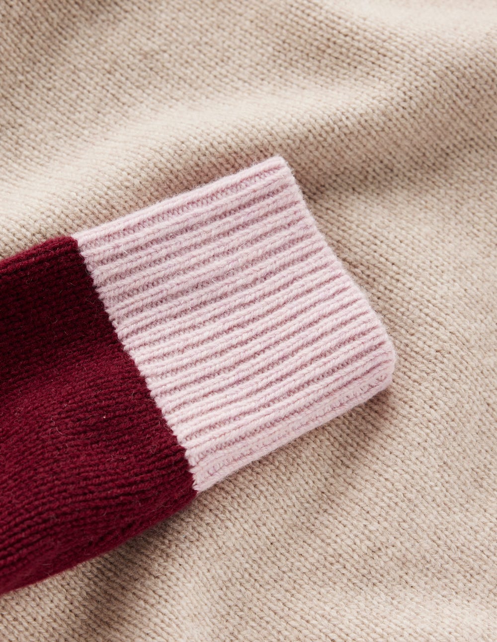 Marion Merino High Neck Jumper-Linen, Pinotage Colour Block - Image 6