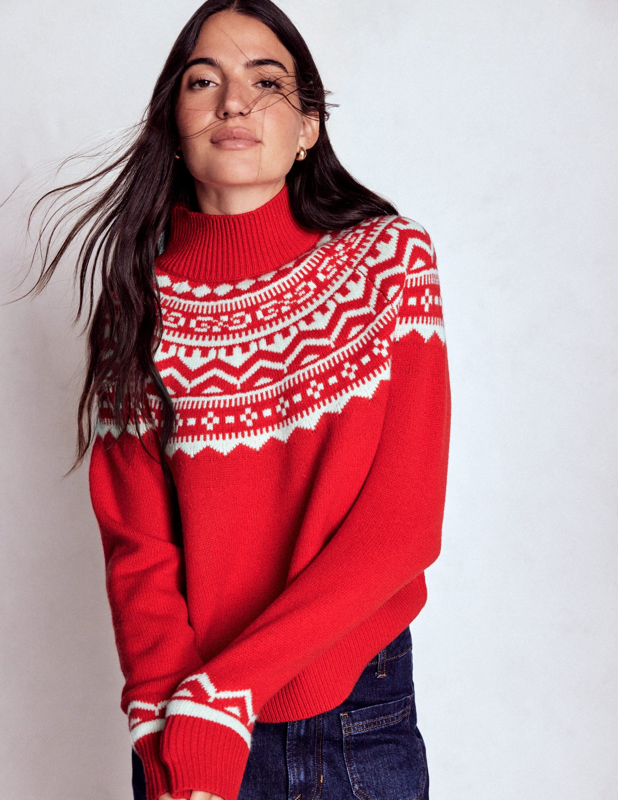 Marion Merino High Neck Jumper-Poppy Red Fair Isle - Image 2