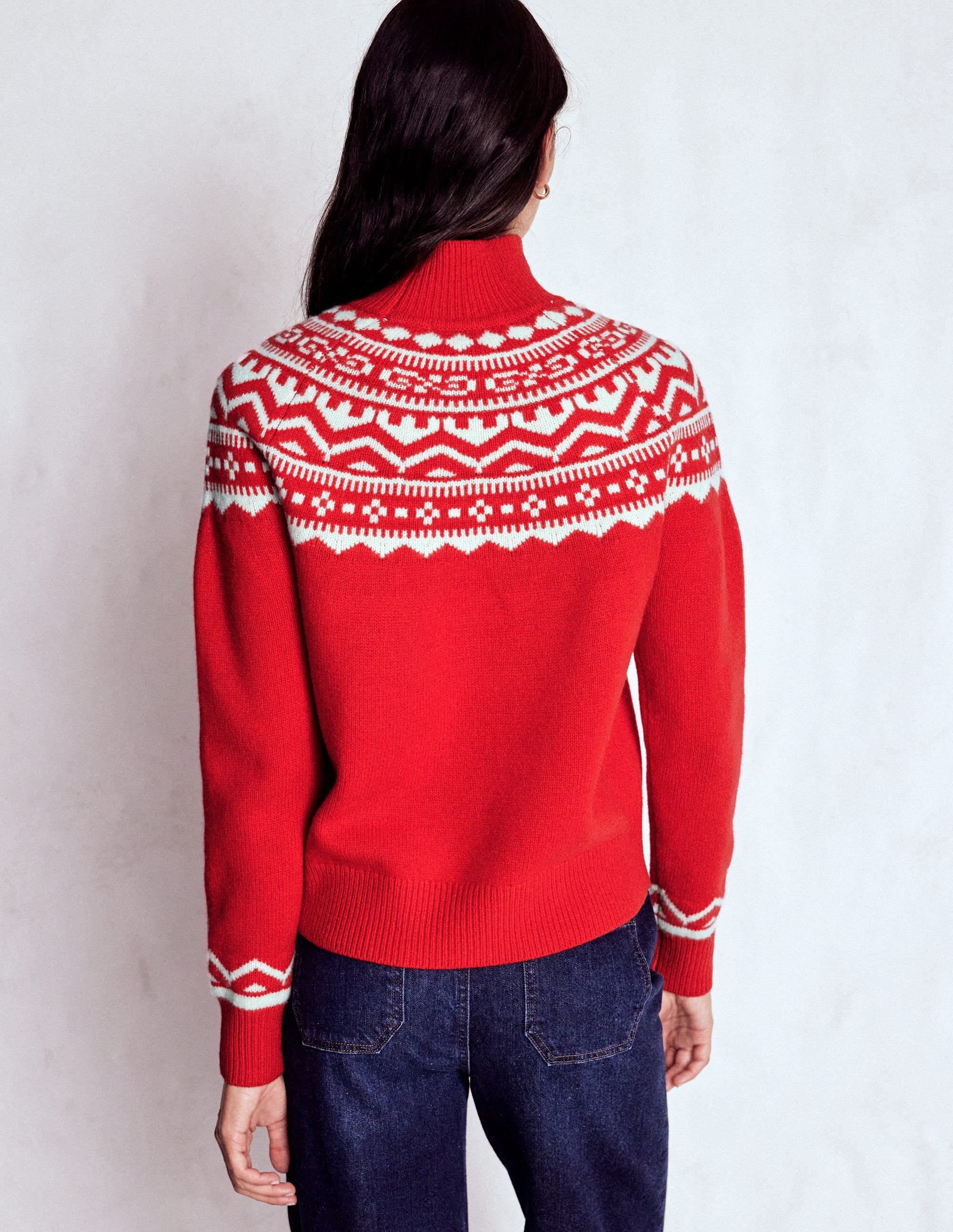 Marion Merino High Neck Jumper-Poppy Red Fair Isle - Image 3
