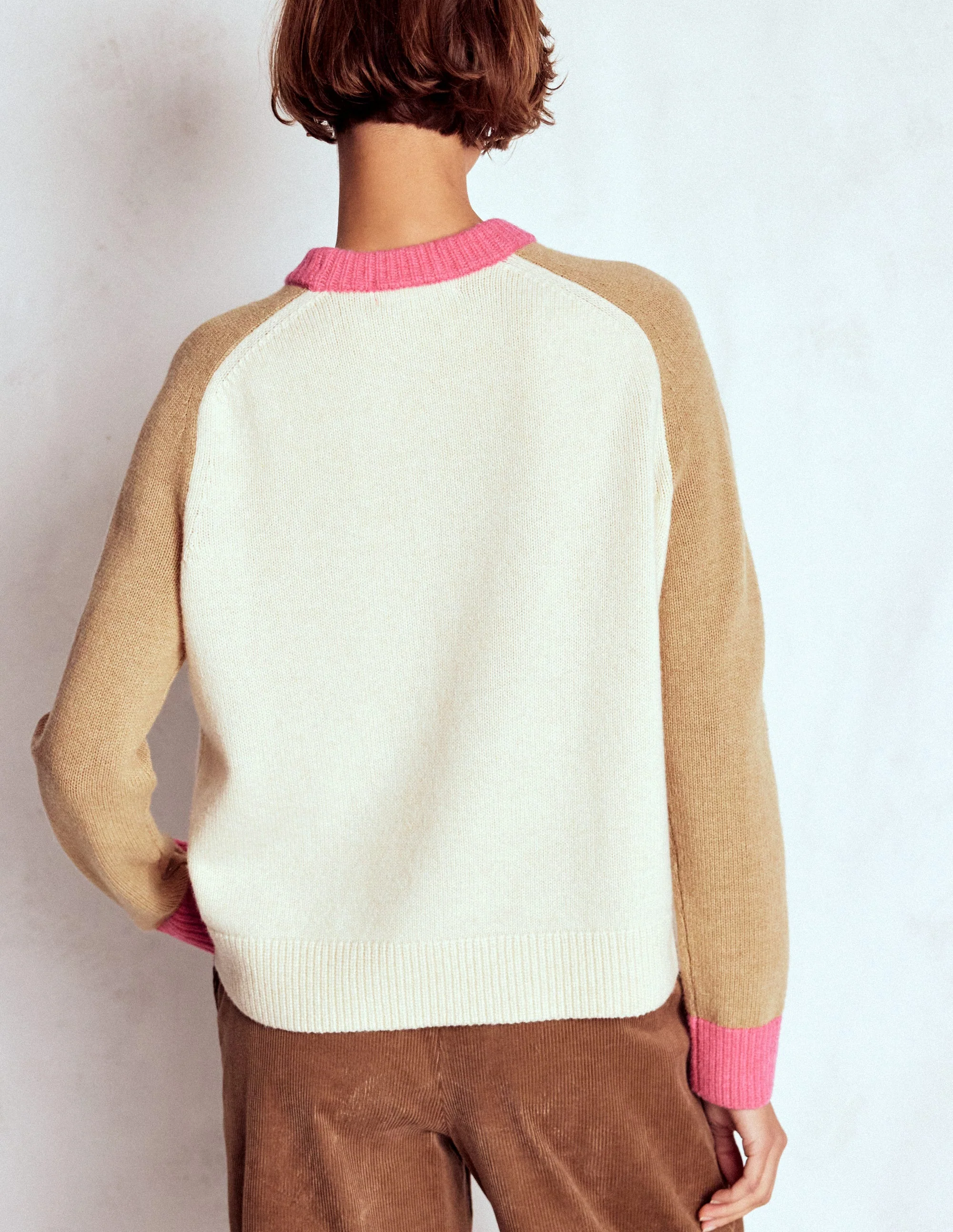 Marion Merino Jumper-Warm Ivory, Colourblock - Image 3