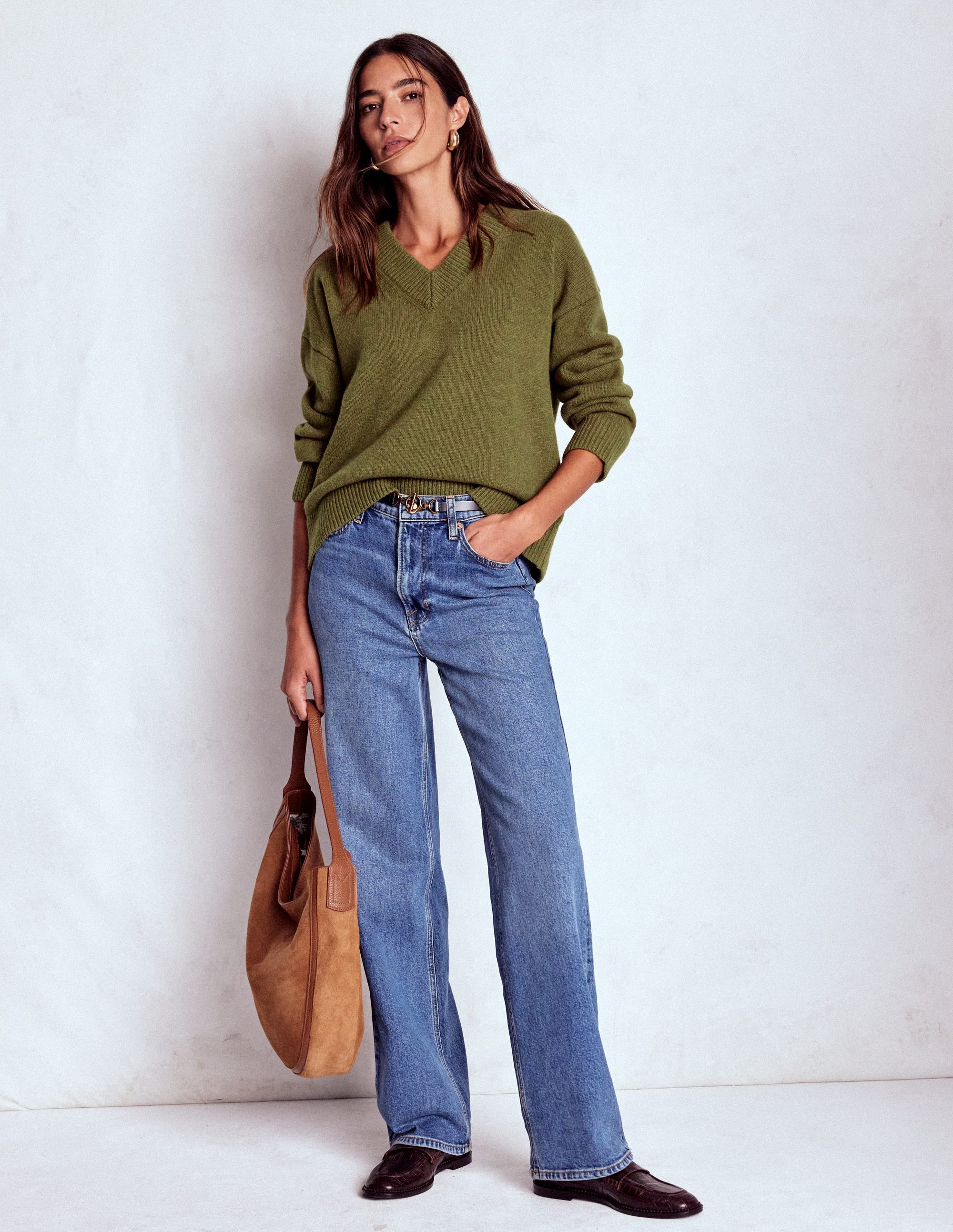 Marion Merino V-neck Jumper-Promenade Green Melange - Image 5