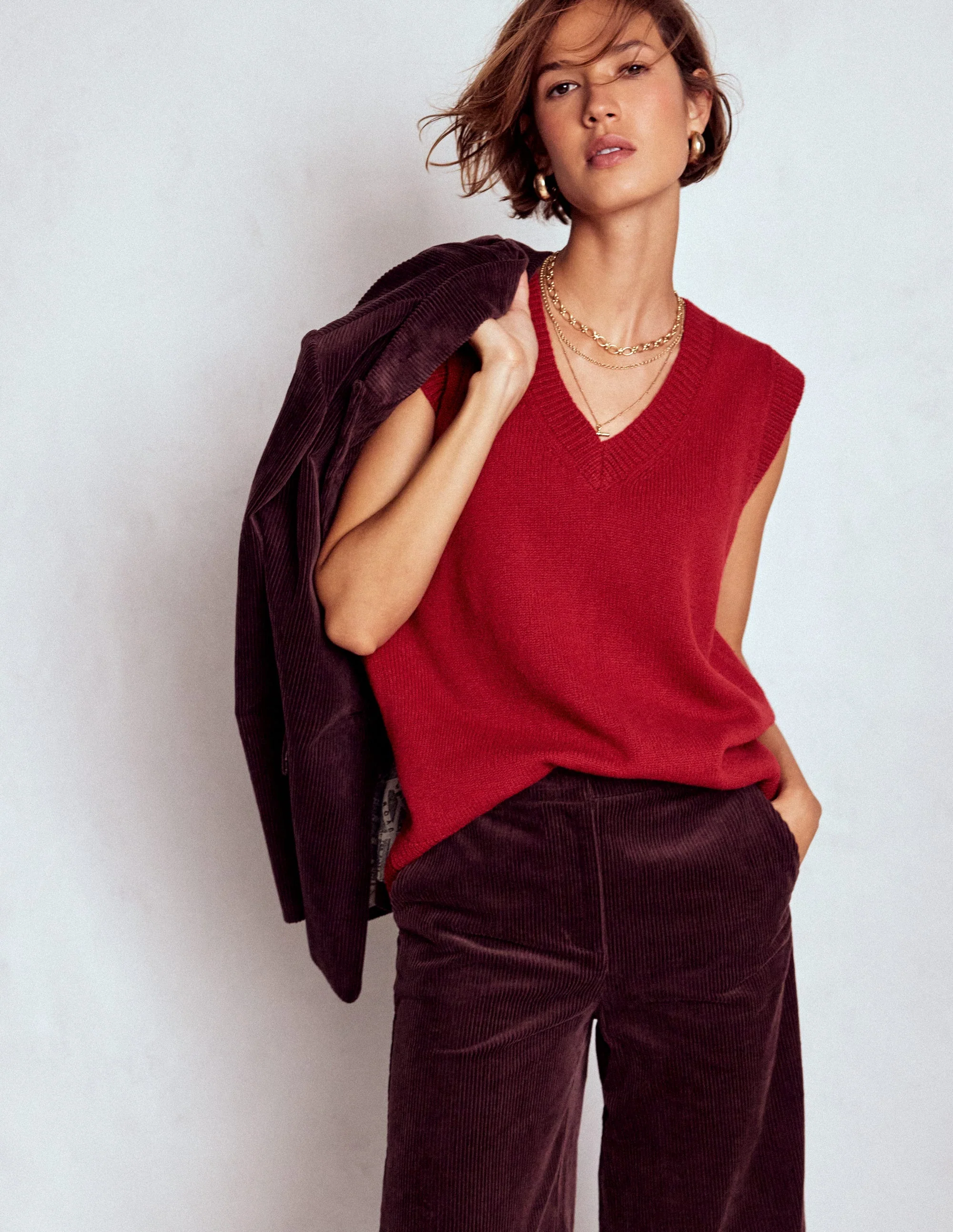 Marion Merino V-Neck Tank-Crimson Red