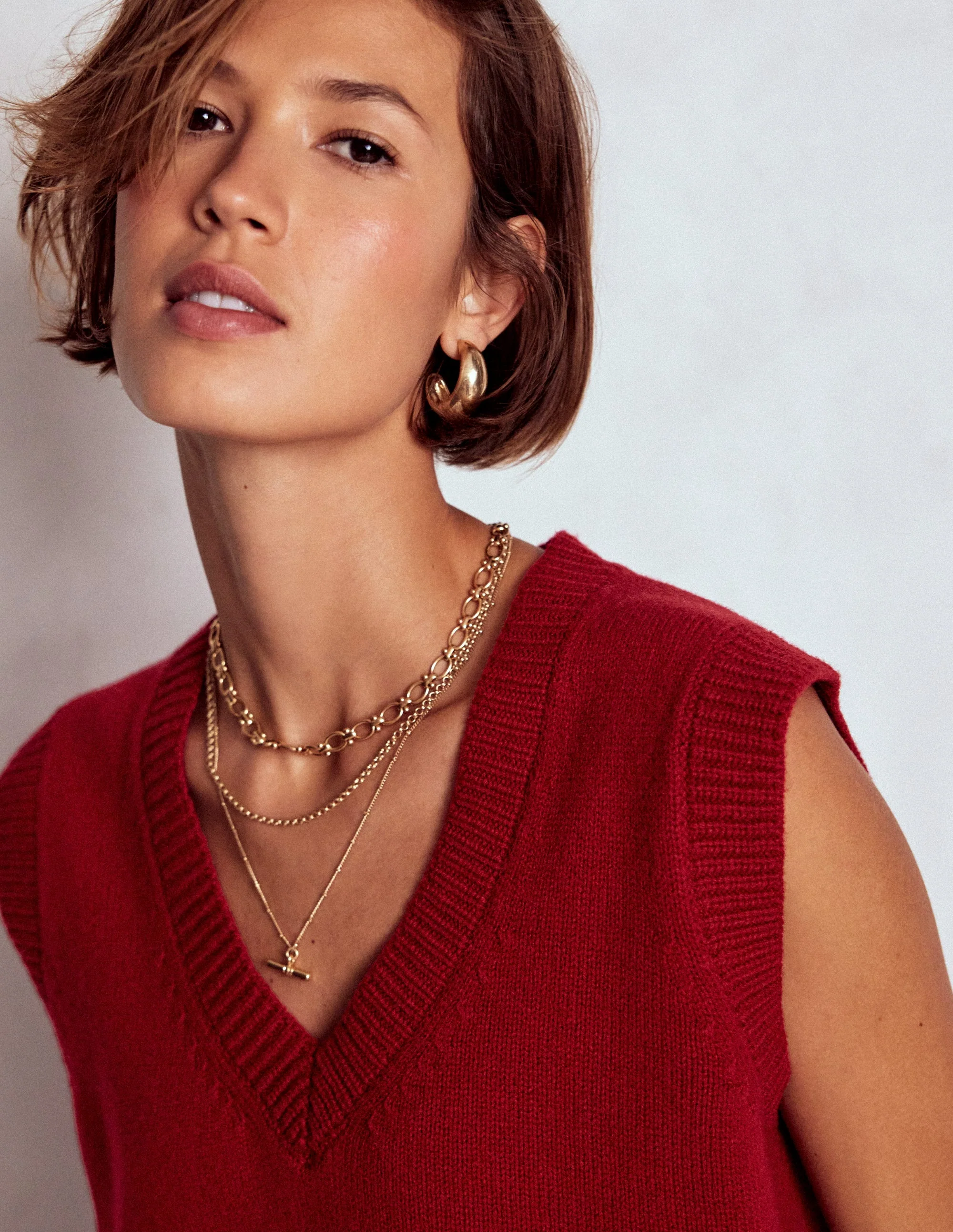 Marion Merino V-Neck Tank-Crimson Red - Image 2