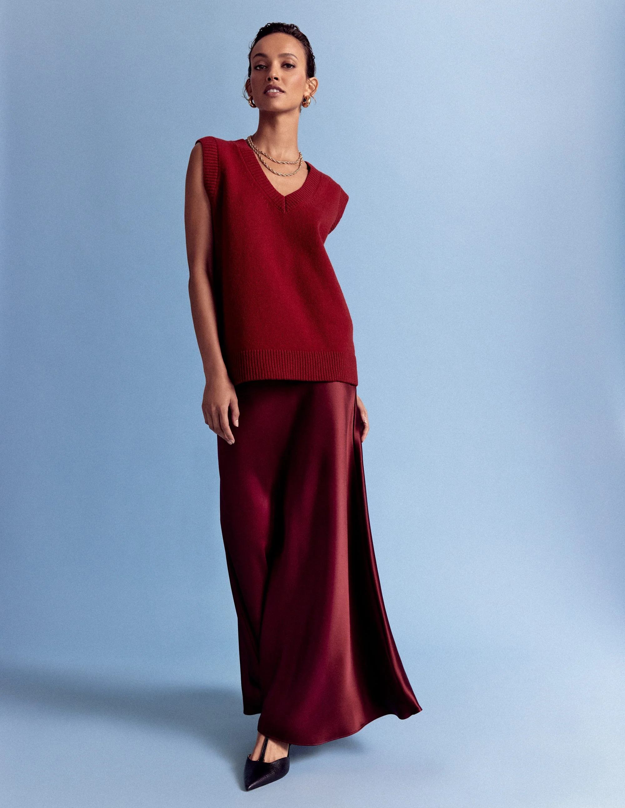 Marion Merino V-Neck Tank-Crimson Red - Image 5