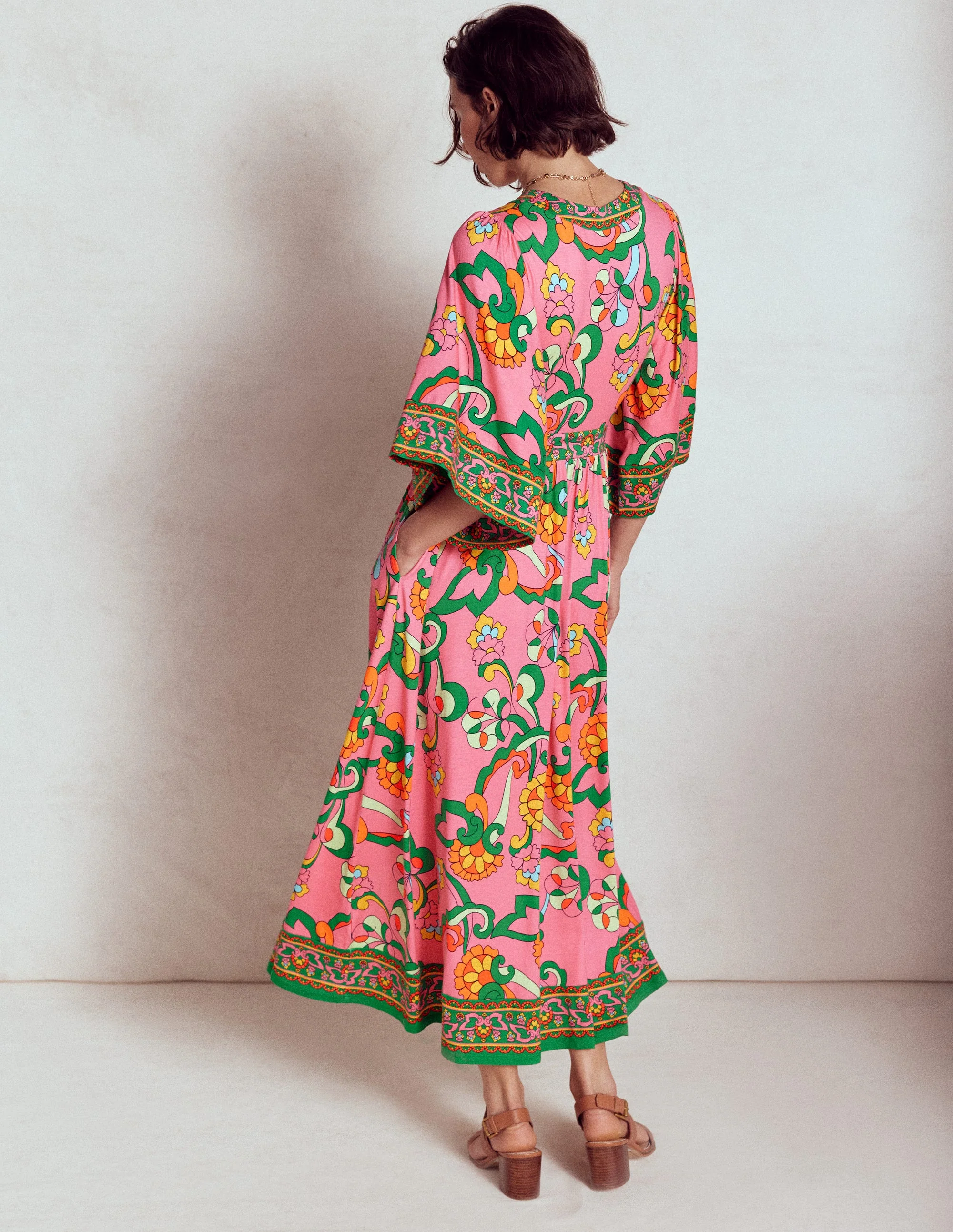 Maya Kimono Jersey Maxi Dress-Pink Rose, Foliage Trail - Image 5