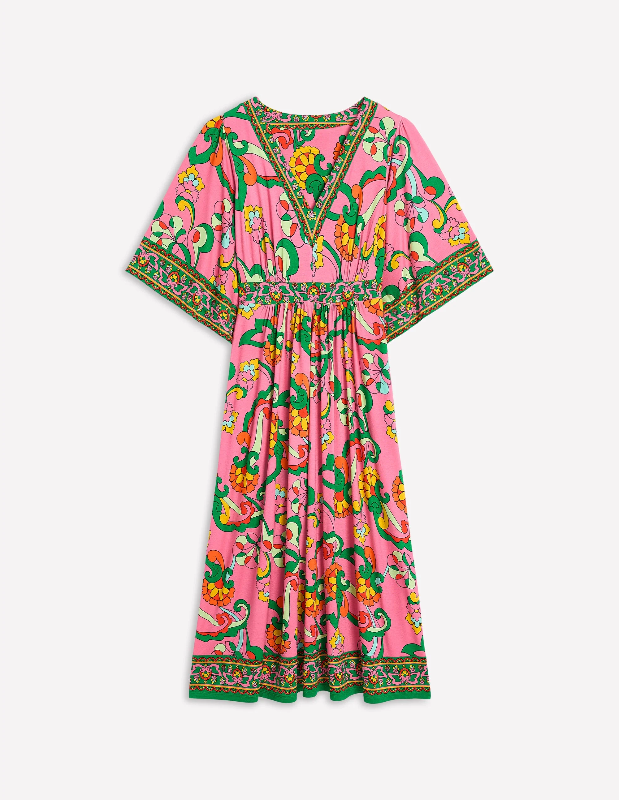 Maya Kimono Jersey Maxi Dress-Pink Rose, Foliage Trail - Image 7