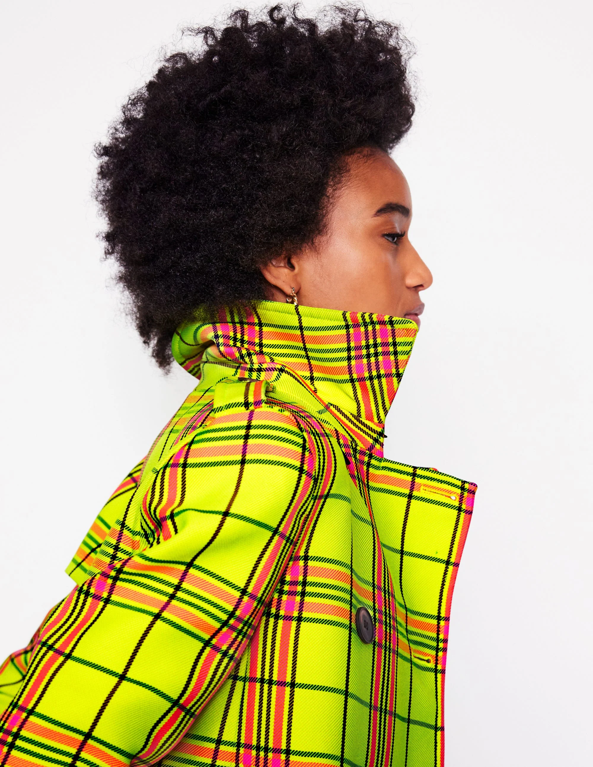 Mayfair Cropped Trench-Neon Yellow Check - Image 2