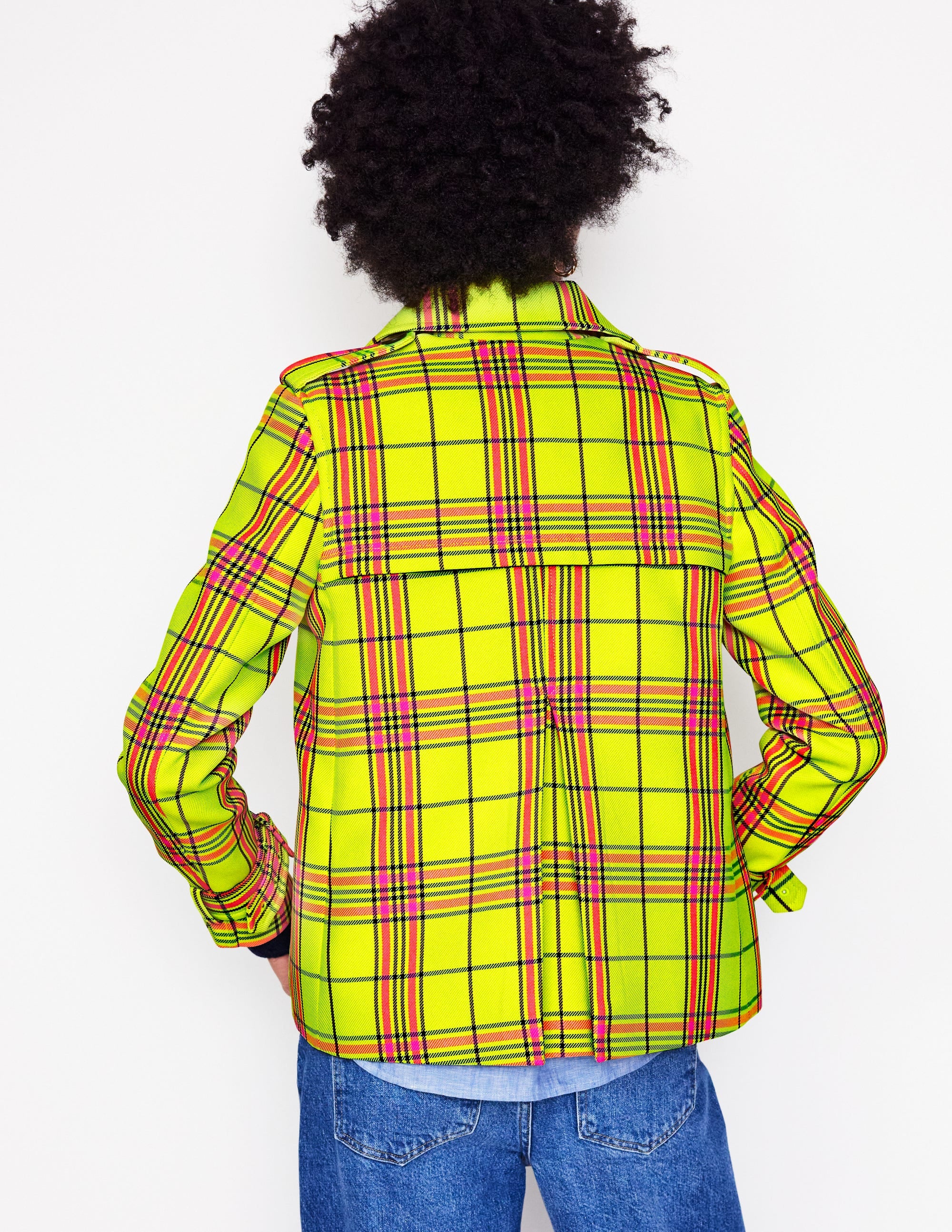 Mayfair Cropped Trench-Neon Yellow Check - Image 4