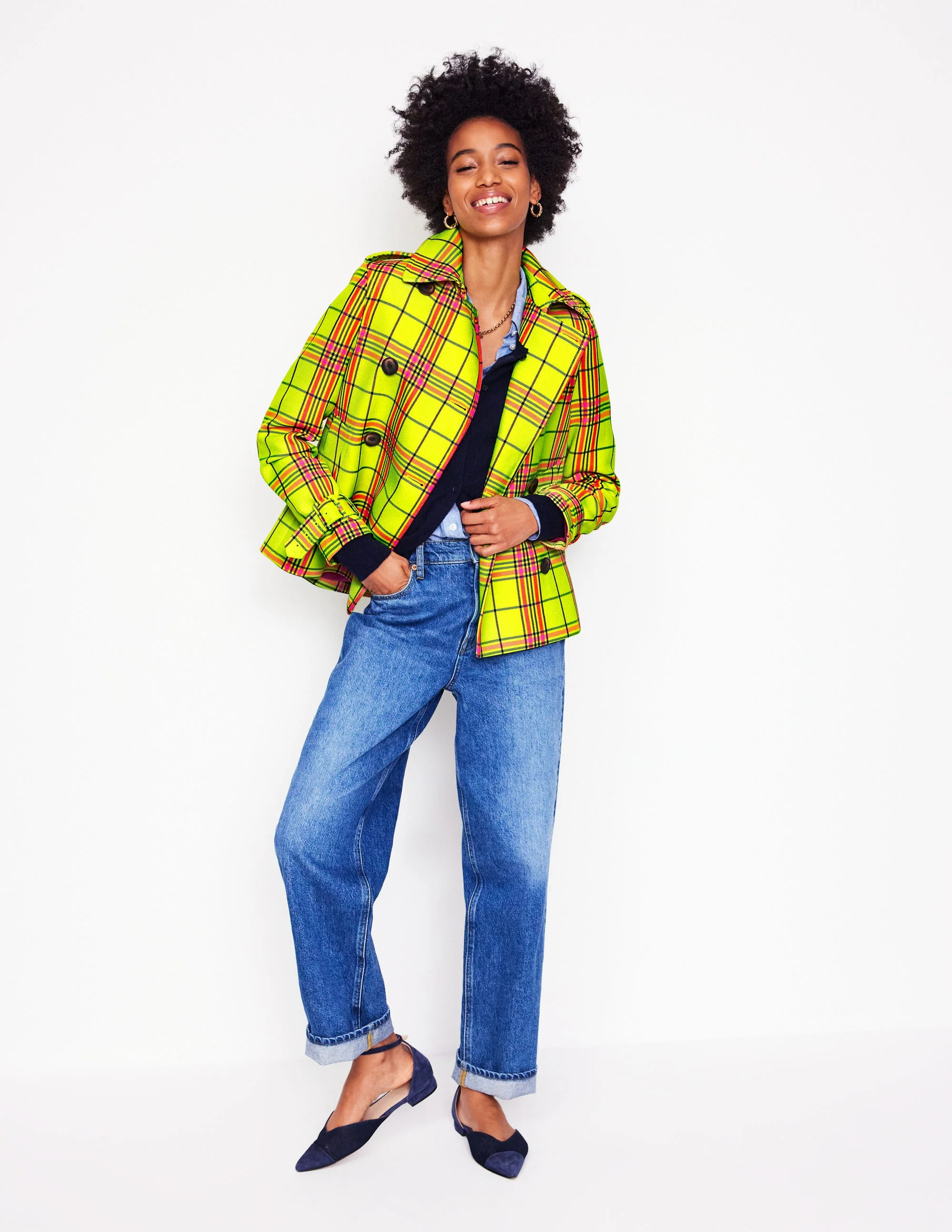 Mayfair Cropped Trench-Neon Yellow Check - Image 5