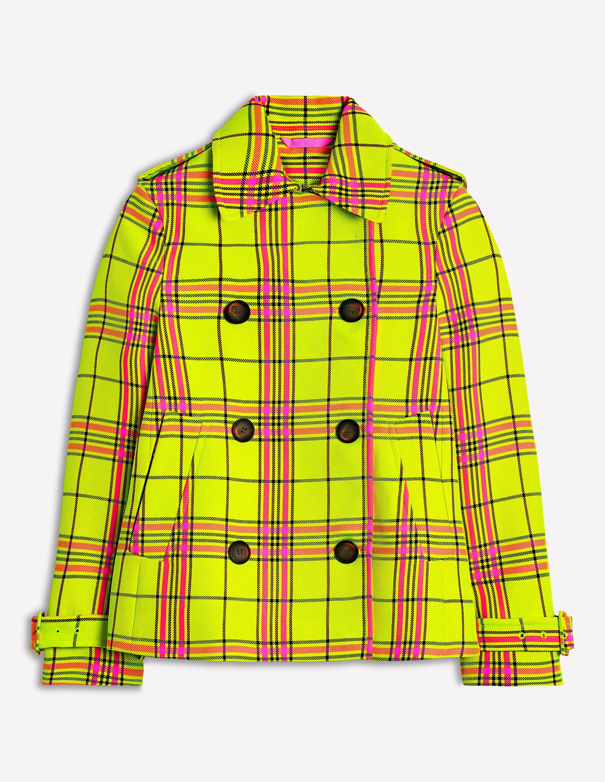 Mayfair Cropped Trench-Neon Yellow Check - Image 6