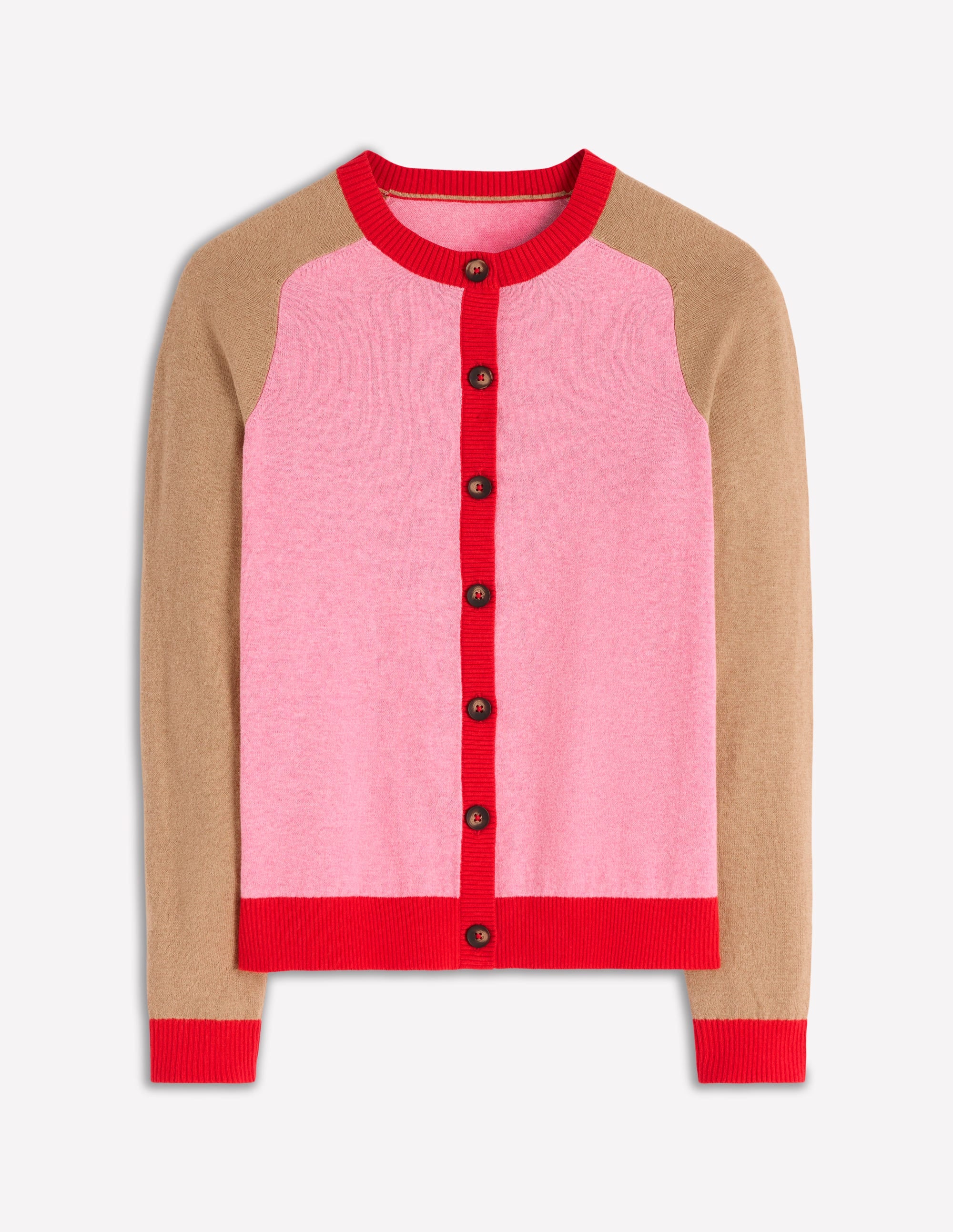 Meg Raglan Sleeve Cardigan-Camel, Pink Colour Block - Image 5