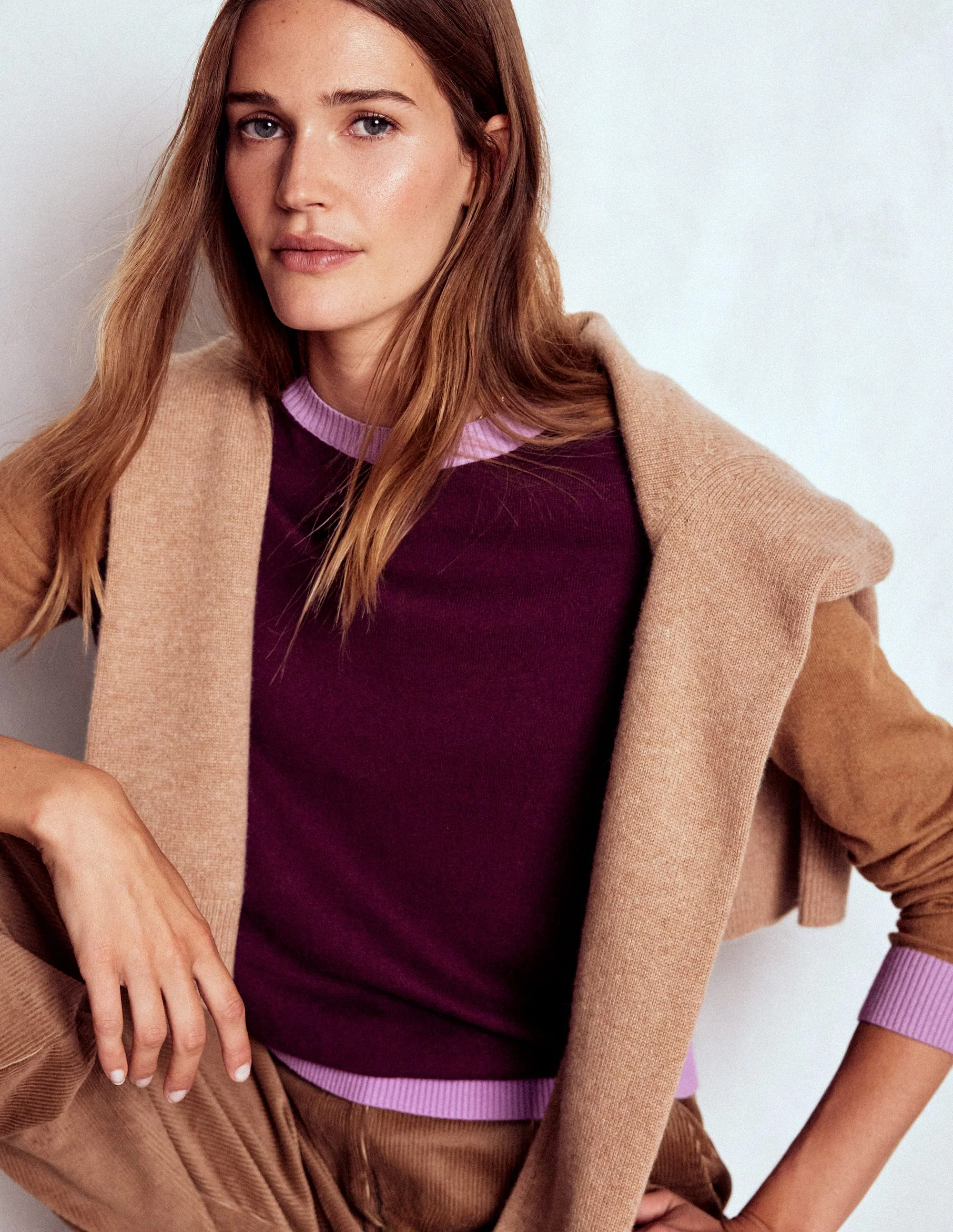 Meg Raglan Sleeve Jumper-Plum Jam, Colour Block