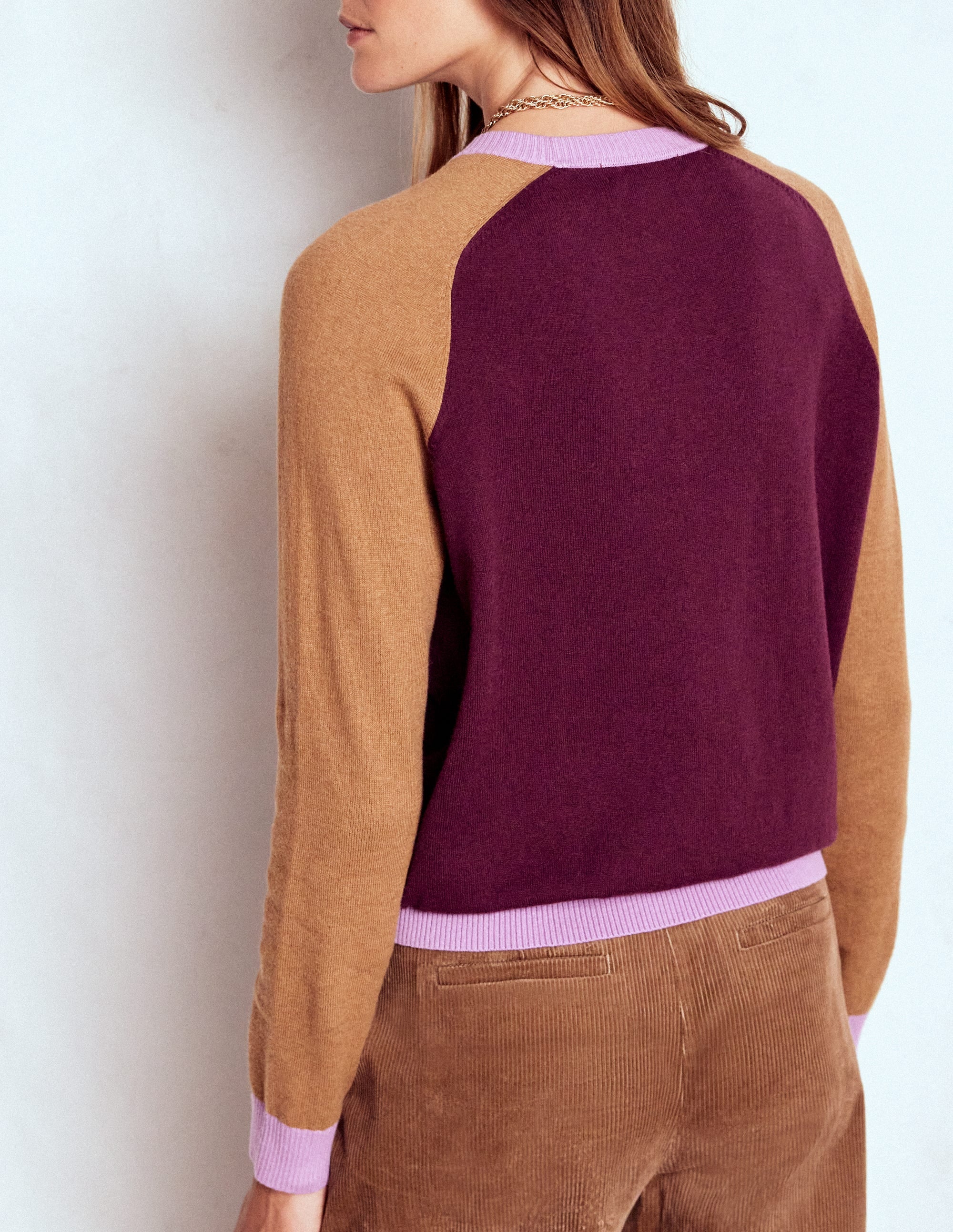 Meg Raglan Sleeve Jumper-Plum Jam, Colour Block - Image 3