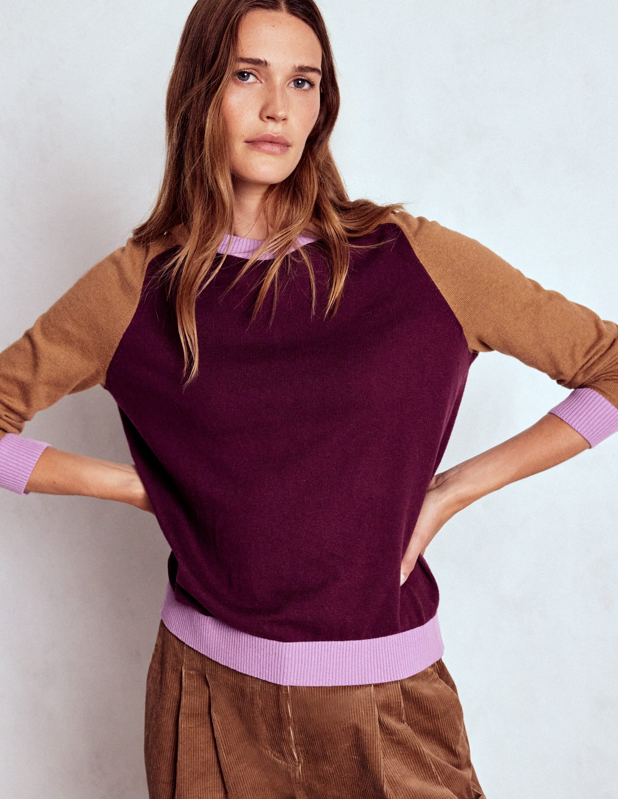 Meg Raglan Sleeve Jumper-Plum Jam, Colour Block - Image 5
