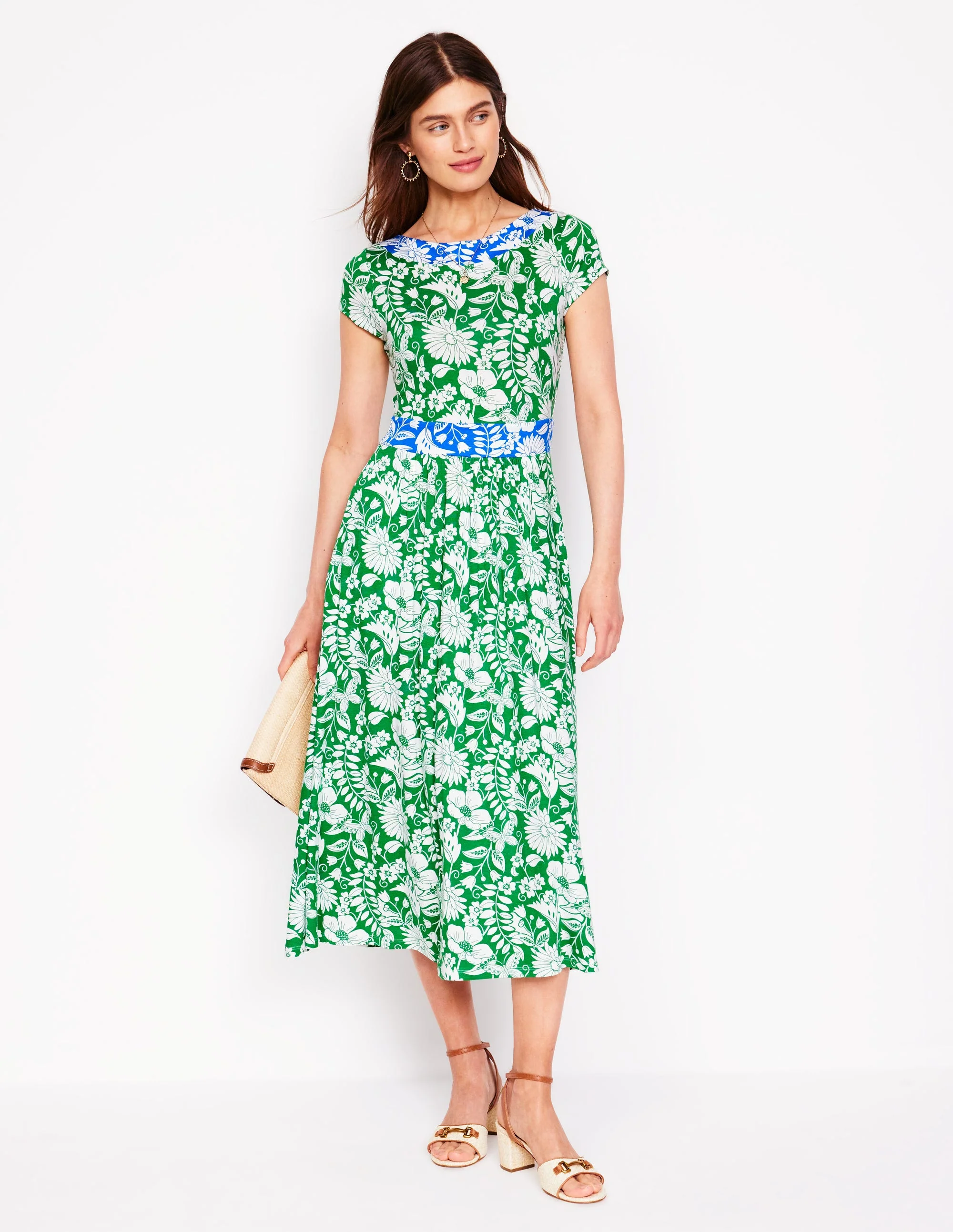 Melanie Jersey Midi Dress-Rich Emerald, Wildflower Trail