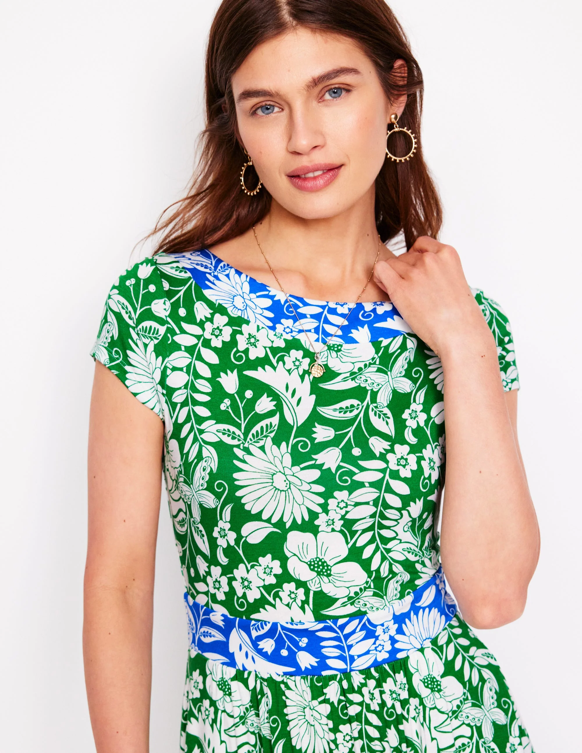 Melanie Jersey Midi Dress-Rich Emerald, Wildflower Trail - Image 2