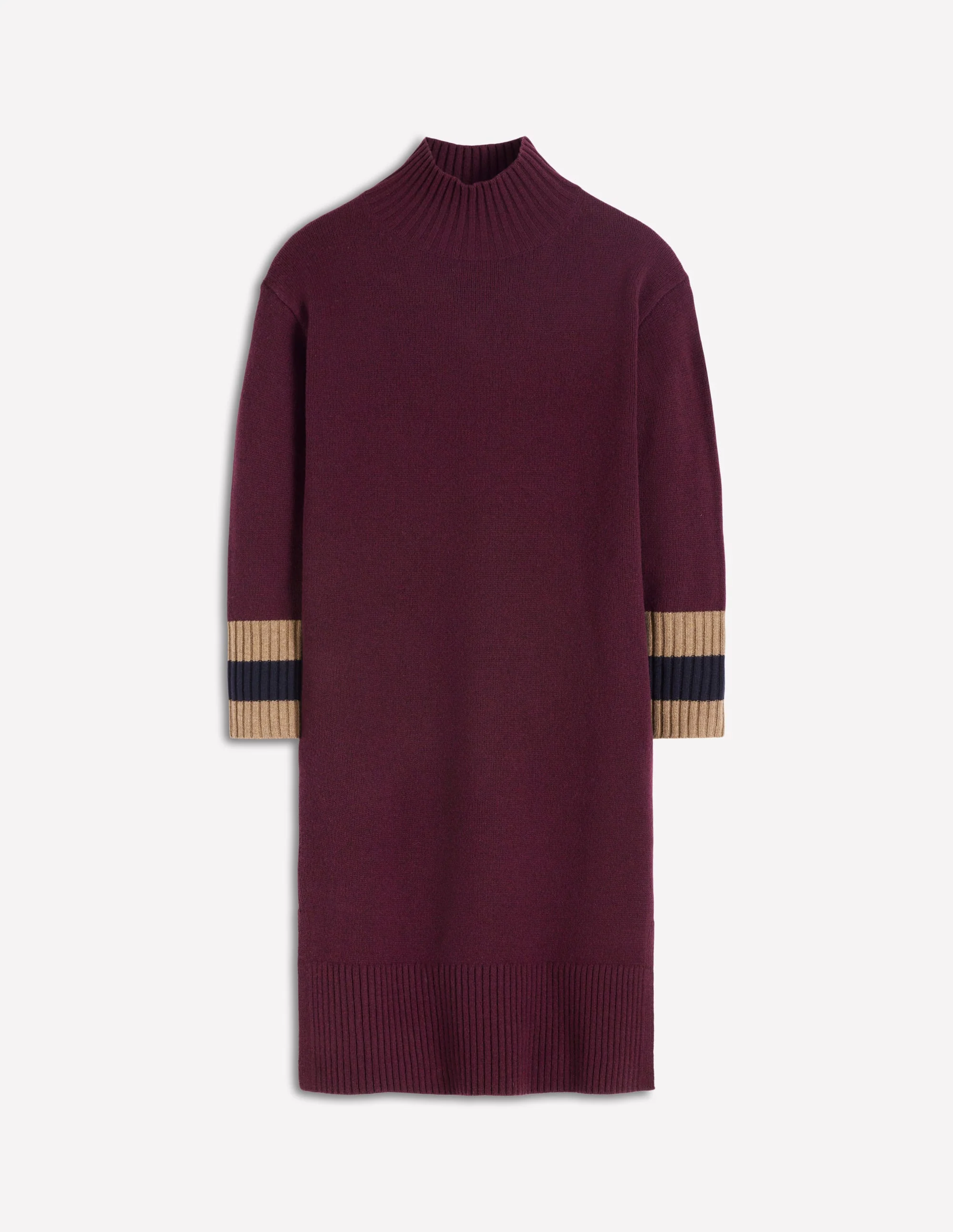 Merino Knitted Dress-Dark Cherry, Brown Stripe - Image 8