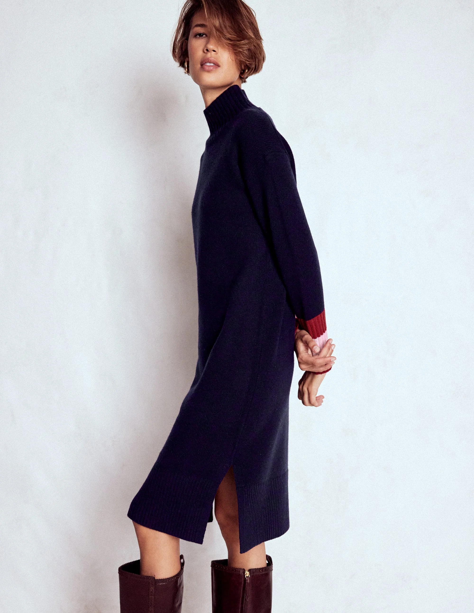 Merino Knitted Dress-Navy