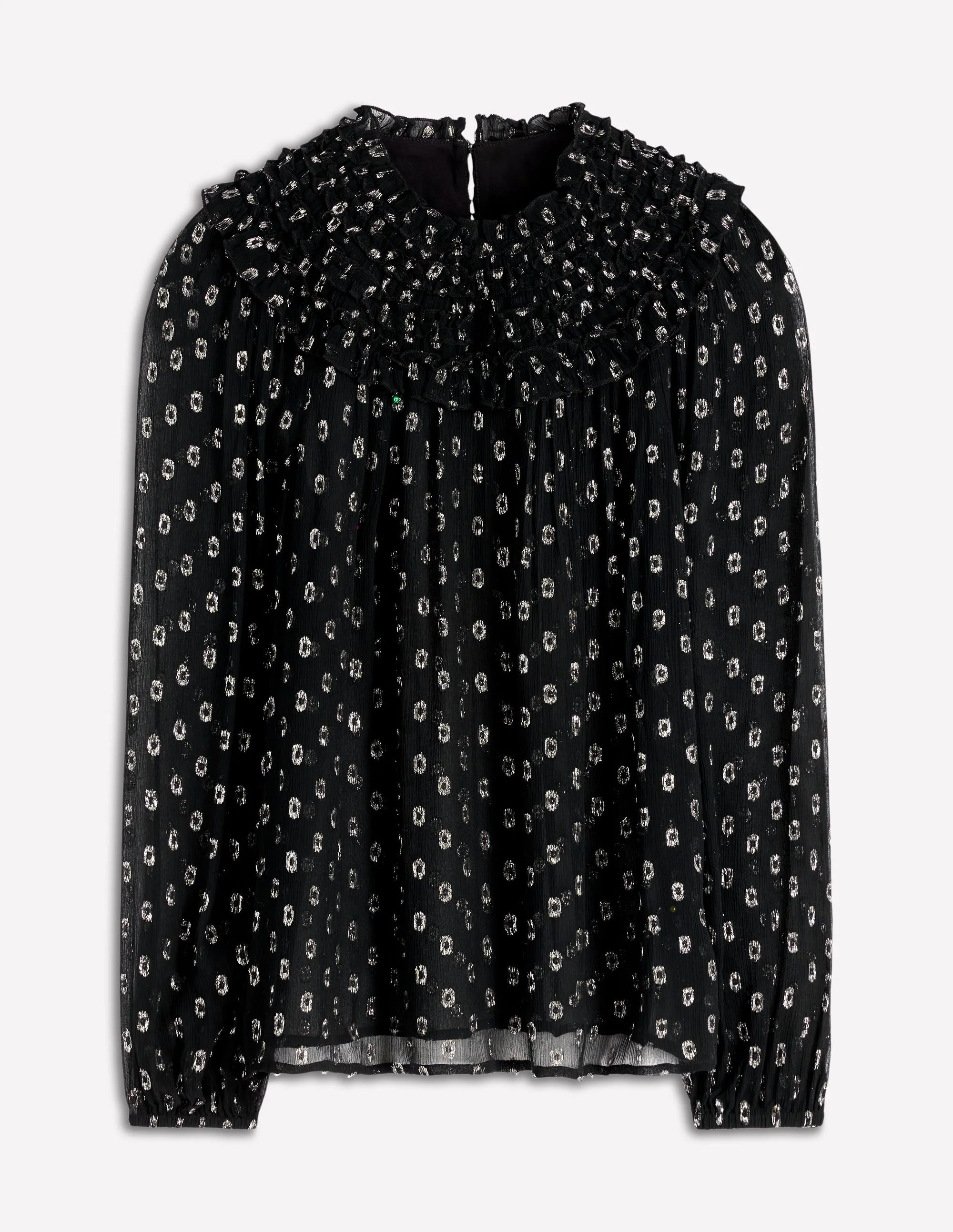 Metallic Ruffle Collar Top-Black, Lurex Clip - Image 8