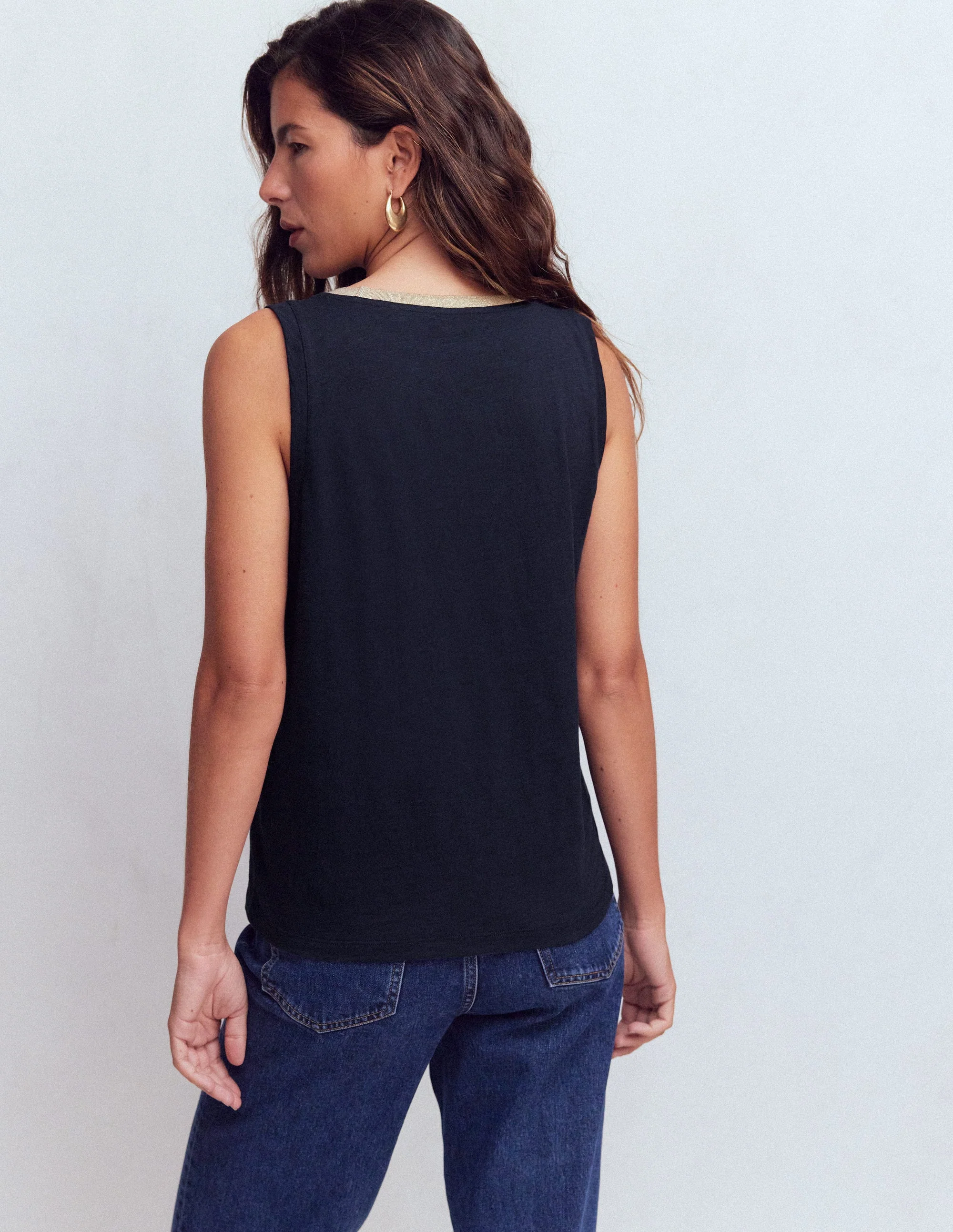 Metallic Trim Scoop Neck Vest-Navy - Image 3