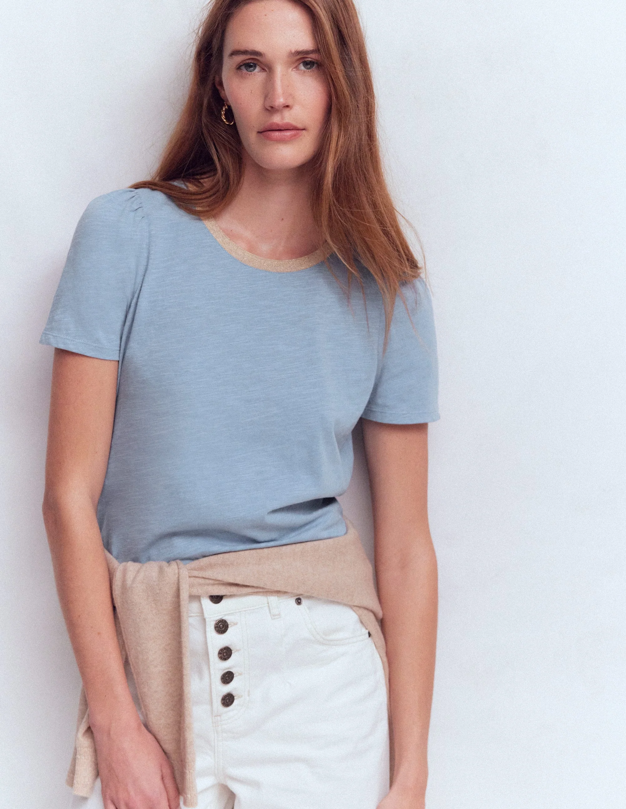 Metallic Trim T-Shirt-French Blue - Image 4