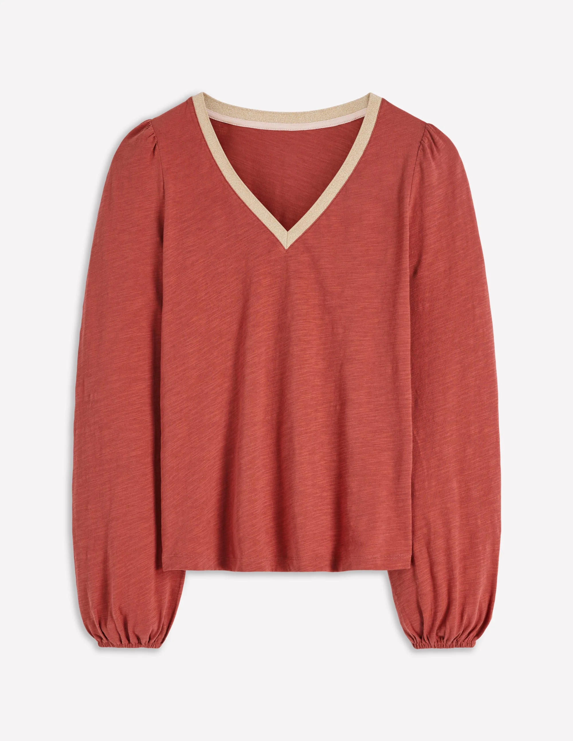 Metallic Trim V-neck Top-Barn Red - Image 5