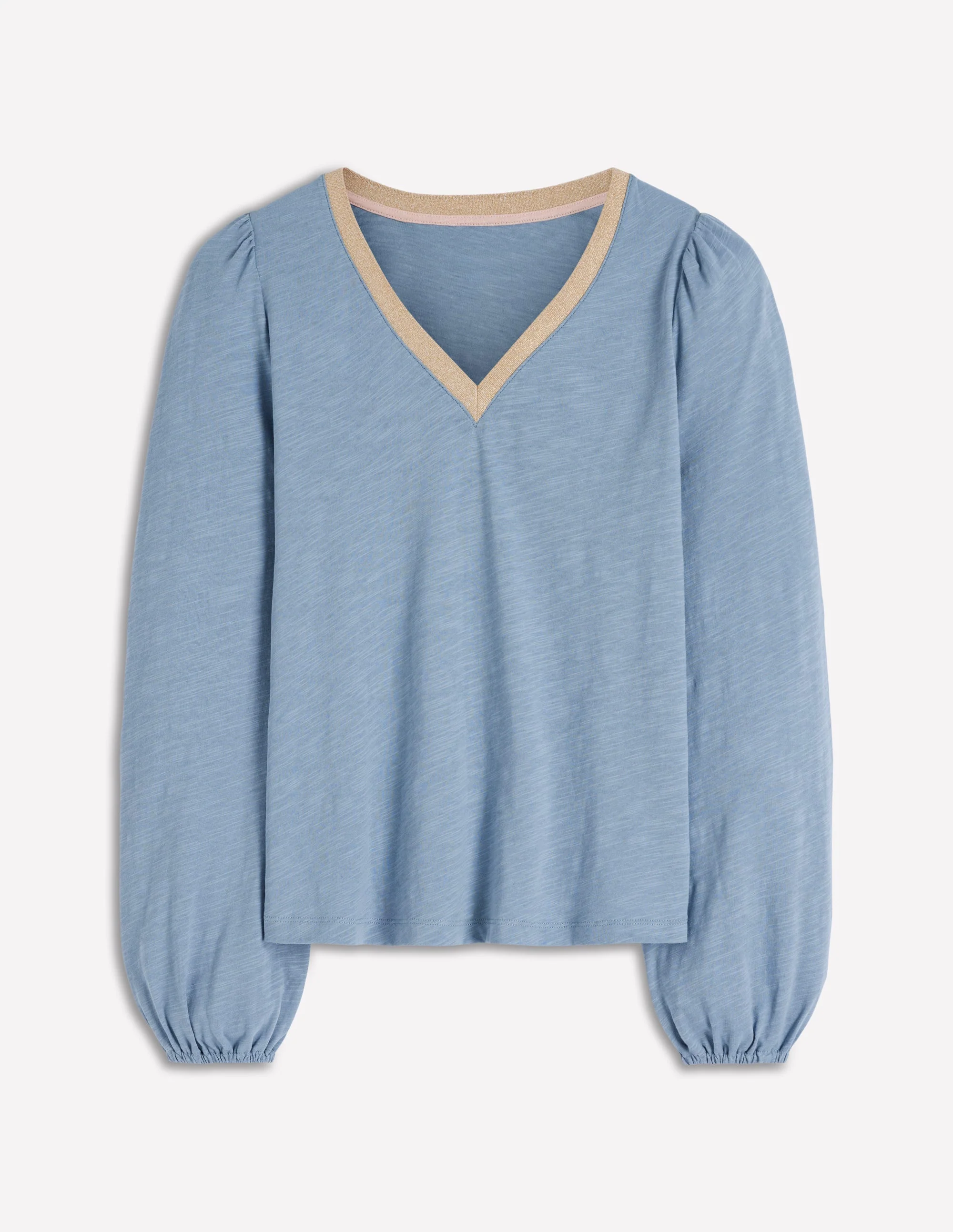 Metallic Trim V-neck Top-French Blue - Image 5