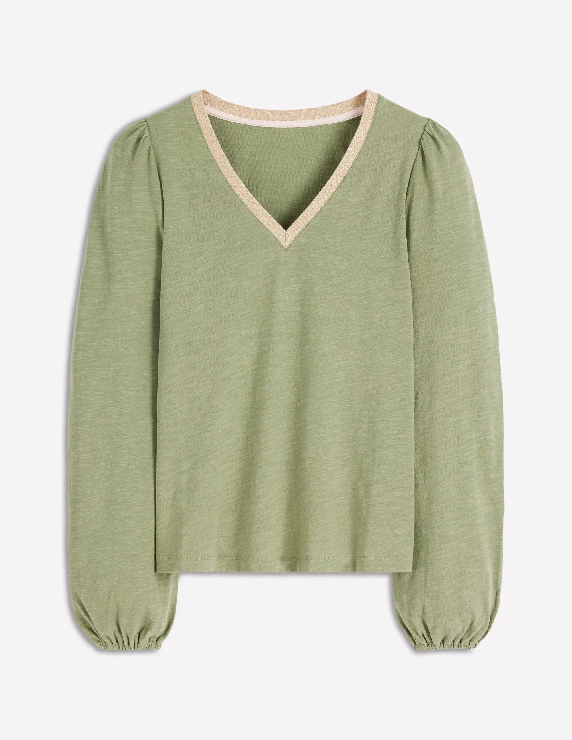 Metallic Trim V-neck Top-Larch Green - Image 5